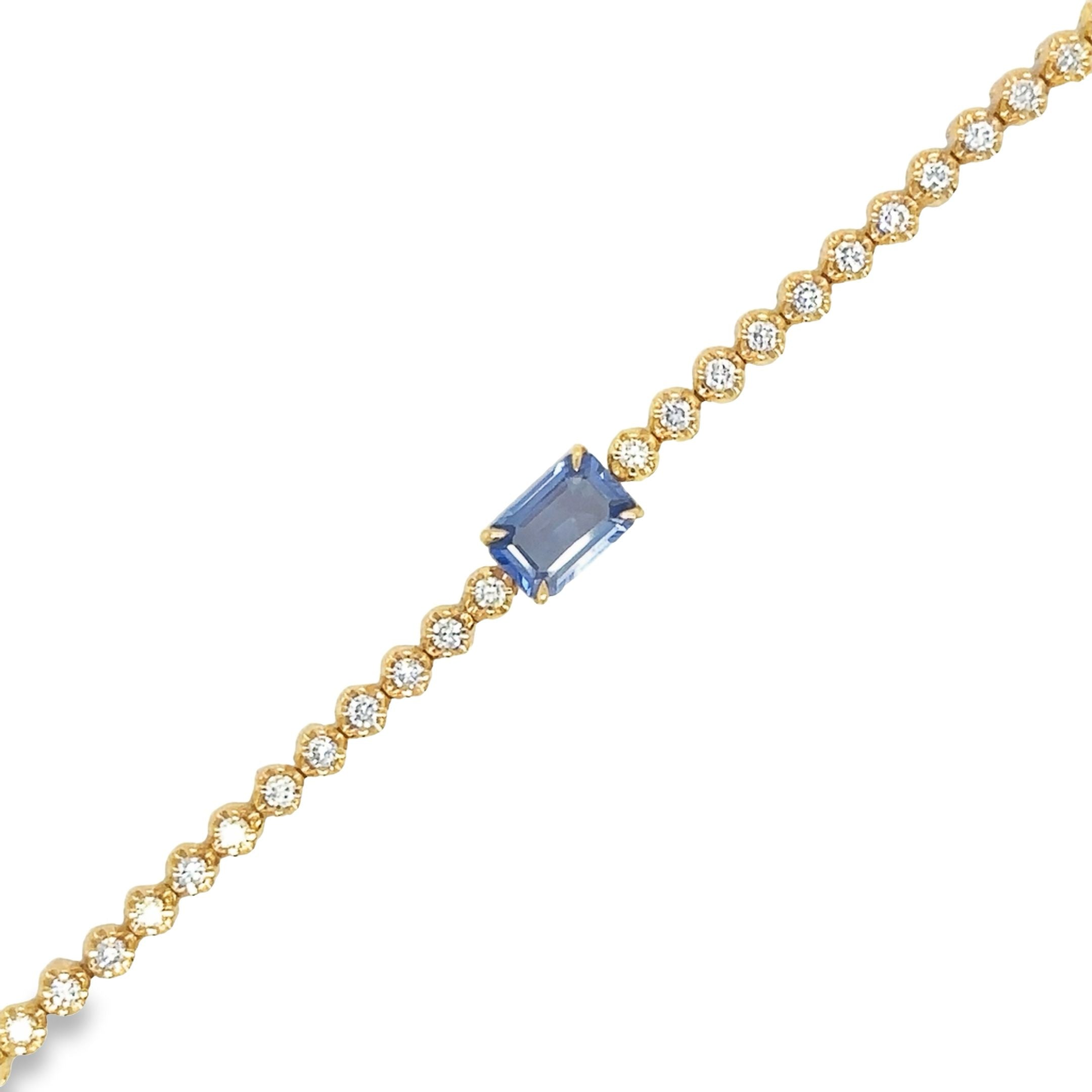 14K Yellow Gold Sapphire and Diamond Tennis Bracelet, 1.36 Tcw