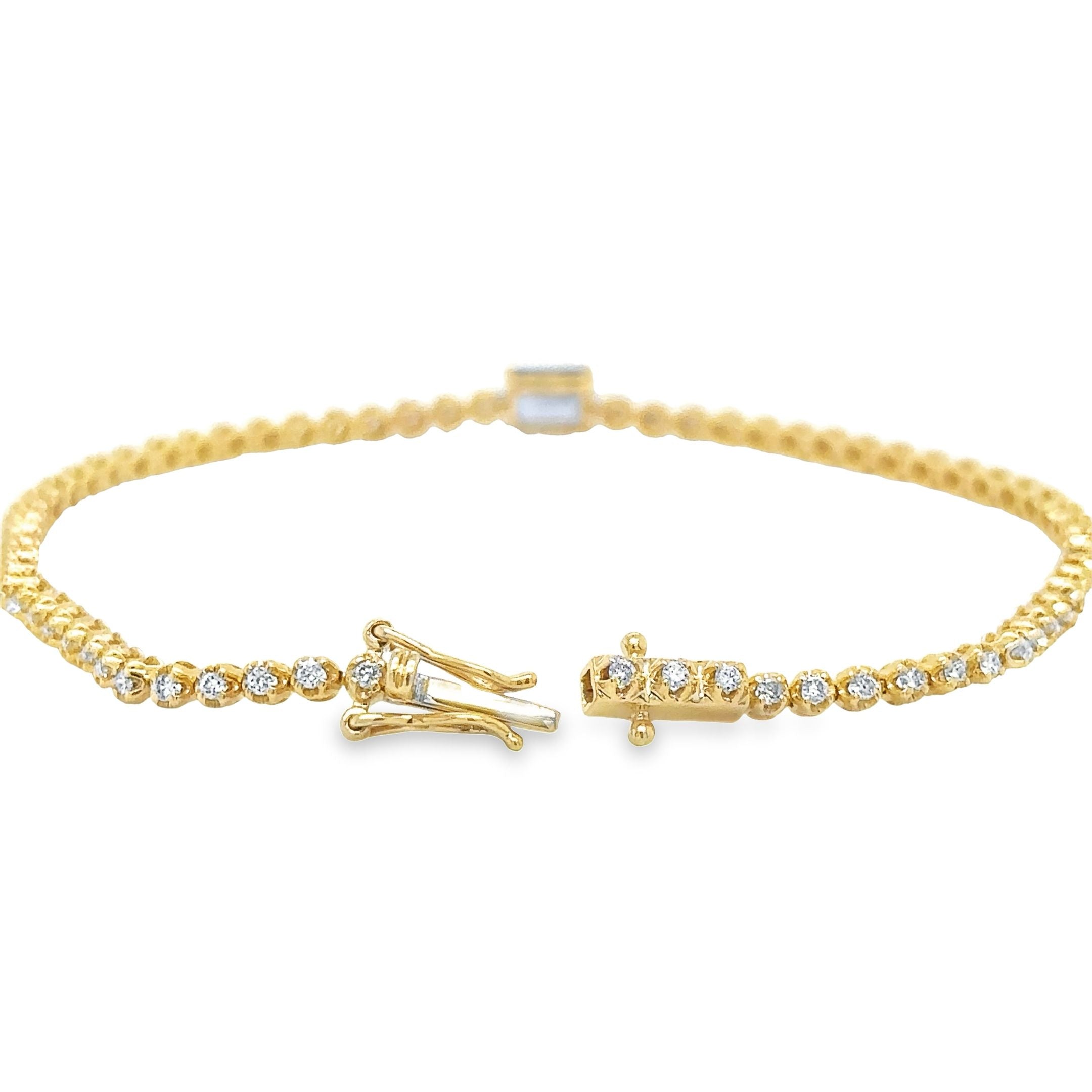 14K Yellow Gold Sapphire and Diamond Tennis Bracelet, 1.36 Tcw