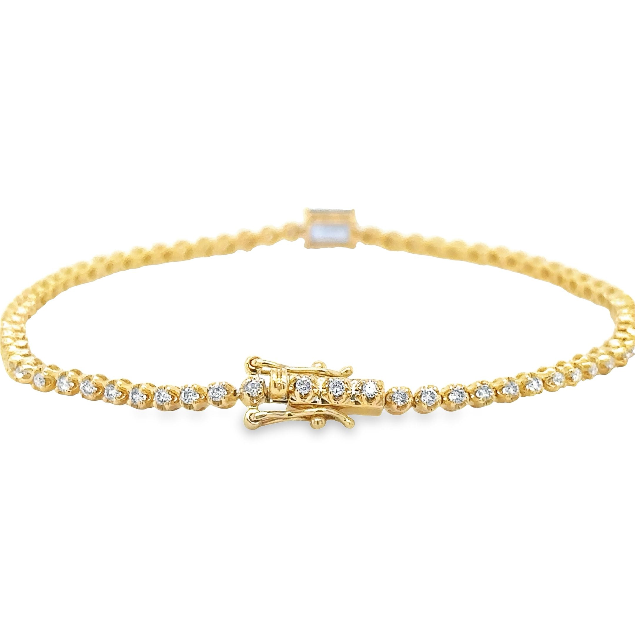 14K Yellow Gold Sapphire and Diamond Tennis Bracelet, 1.36 Tcw