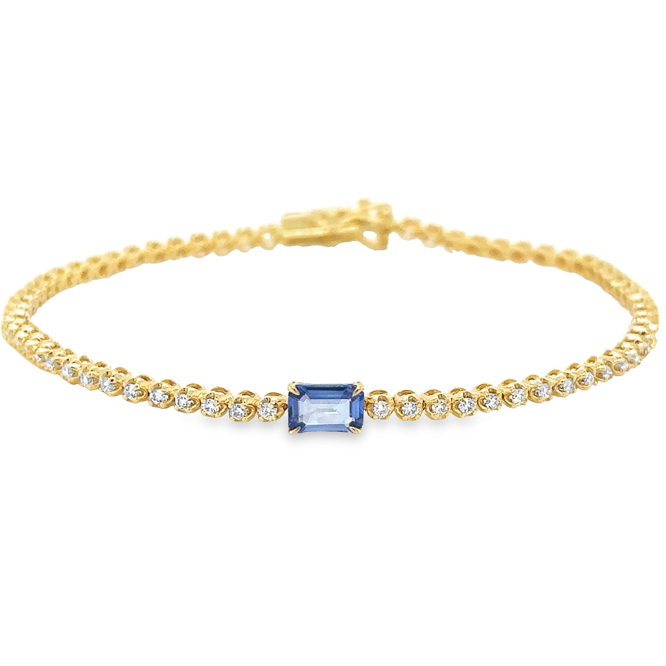 14K Yellow Gold Sapphire and Diamond Tennis Bracelet, 1.36 Tcw