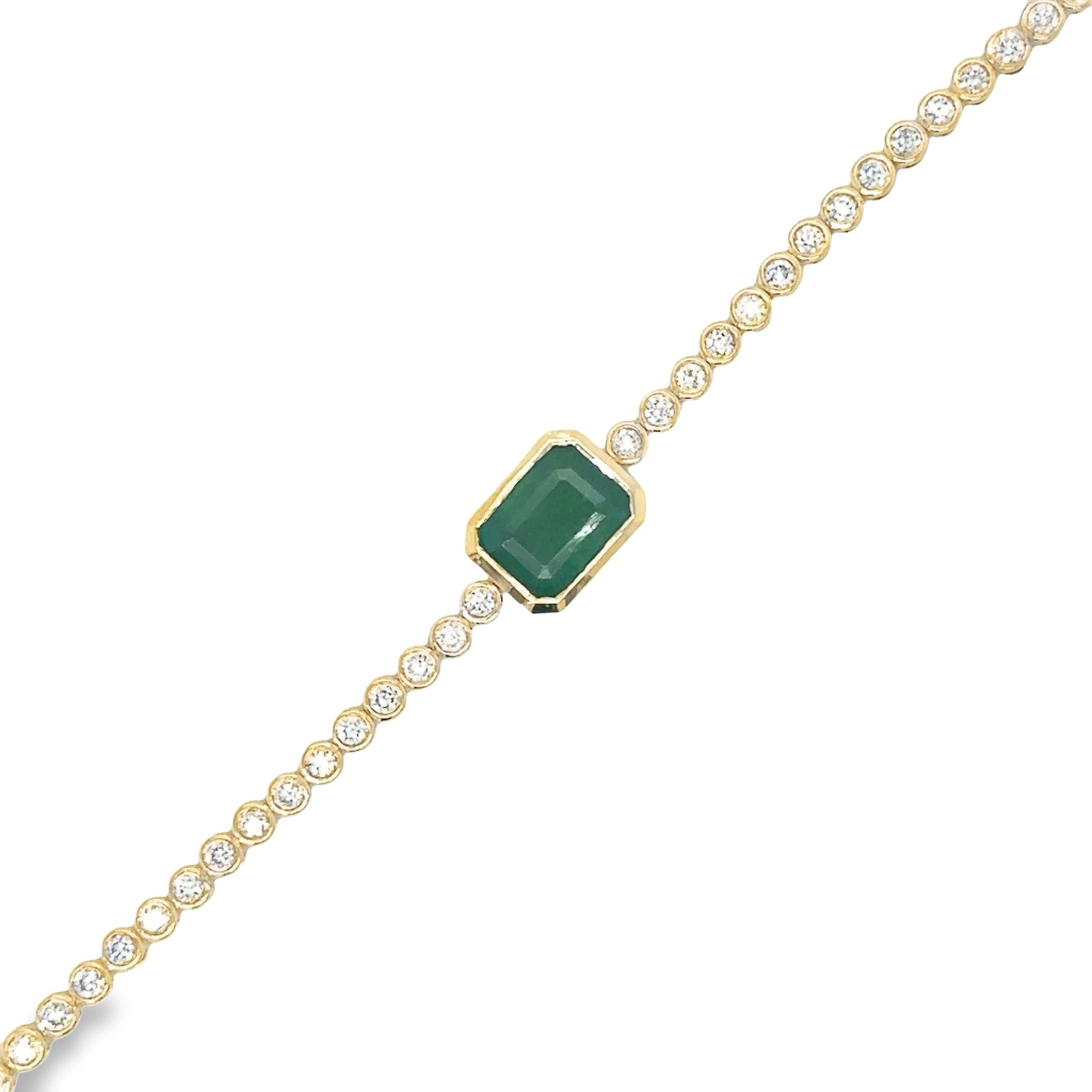 Pulsera De Tenis Oct Esmeralda De 14 Quilates Y Diamantes 2.59 Ct.