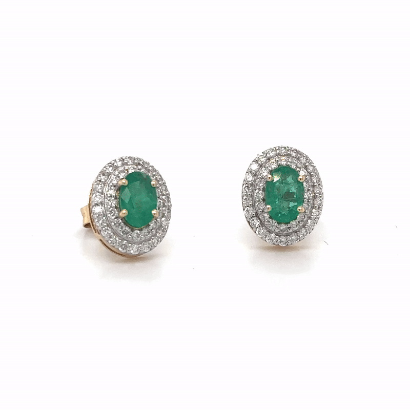 14Kt Yellow Gold Emerald and Diamond Stud Earring, 1.44 CT