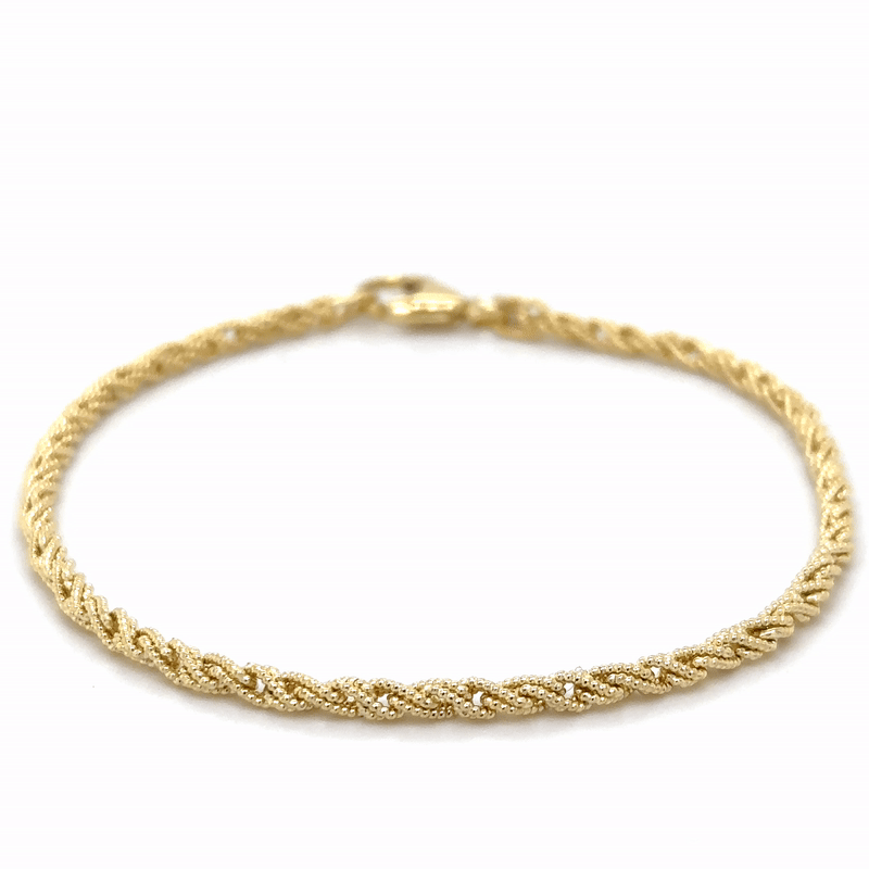 Pulsera De Cadena De Cuerda De Oro Amarillo De 14Kt 7.5" 7.65 G