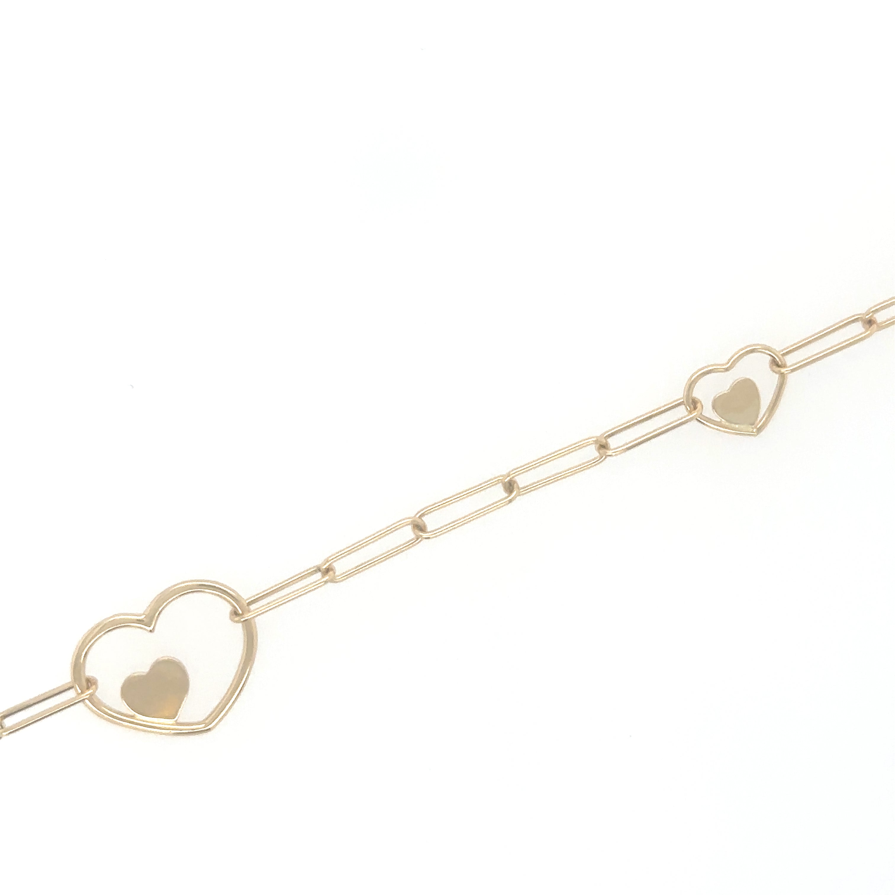 Pulsera De Corazón De Paperclip De Oro Amarillo De 14Kt 2.7 G