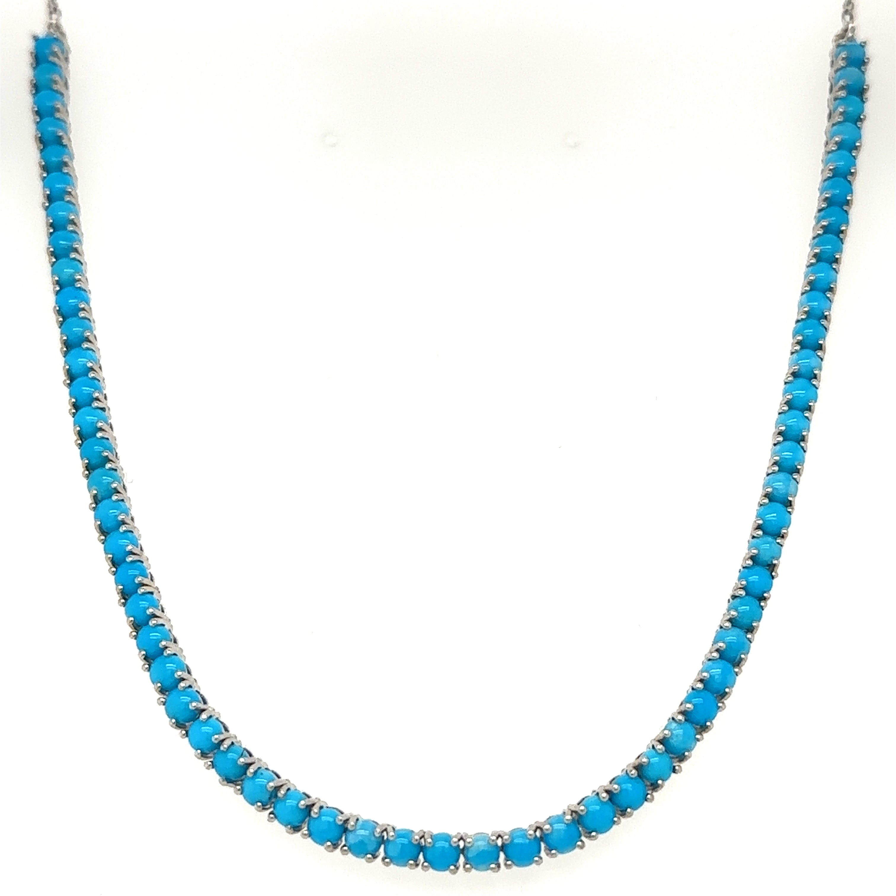 Collar de Turquesa en Oro Blanco de 14K 9.46ct