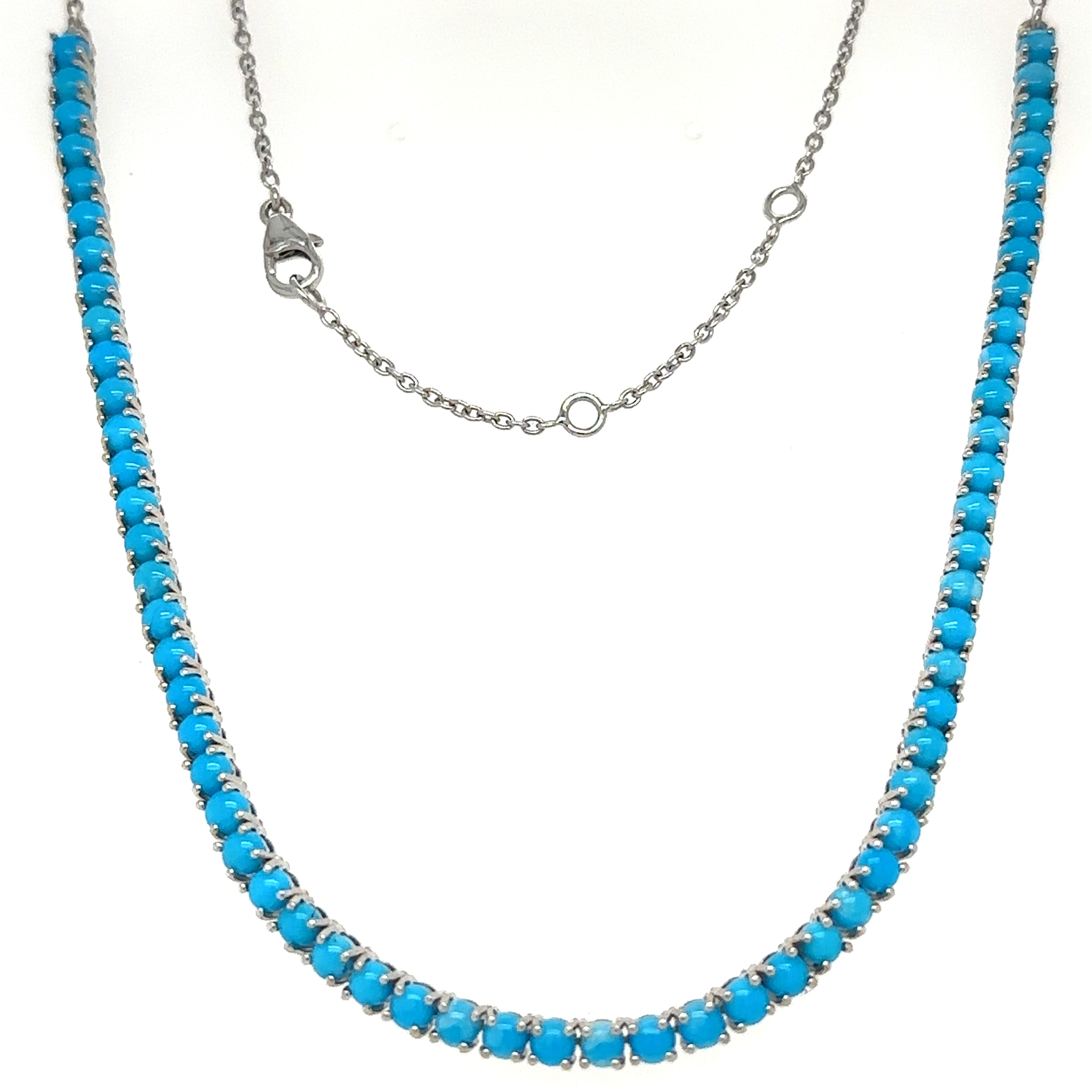 Collar de Turquesa en Oro Blanco de 14K 9.46ct