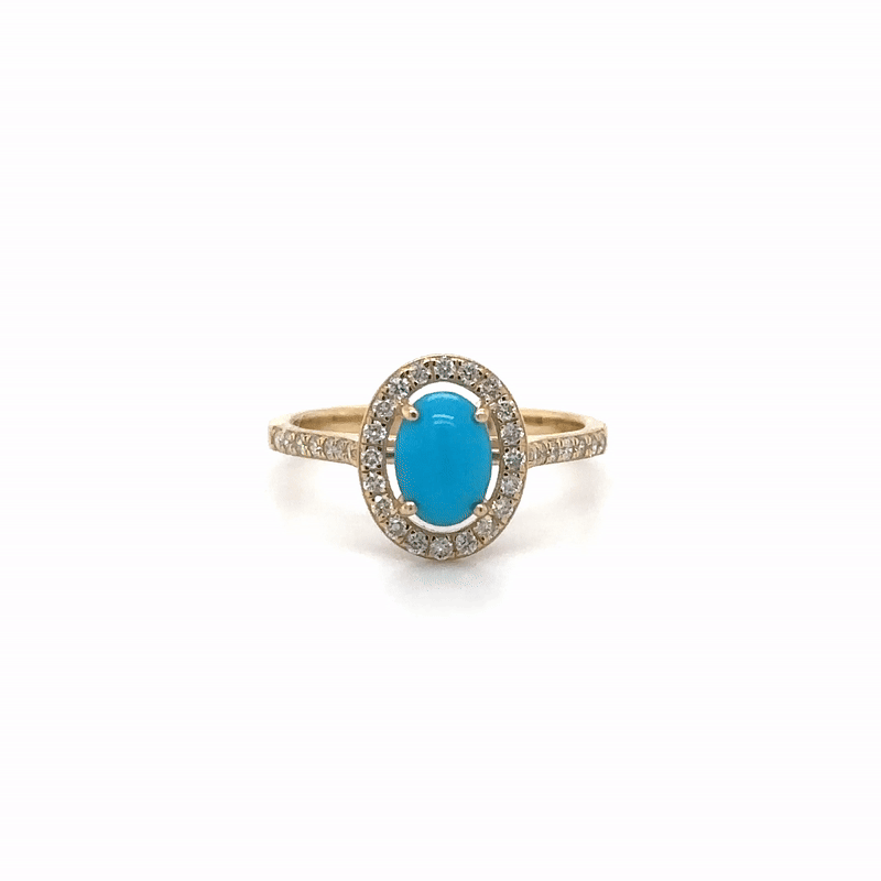 Anillo Turquesa De Oro Amarillo De 14 Quilates Con Diamantes 1.04 Ct.
