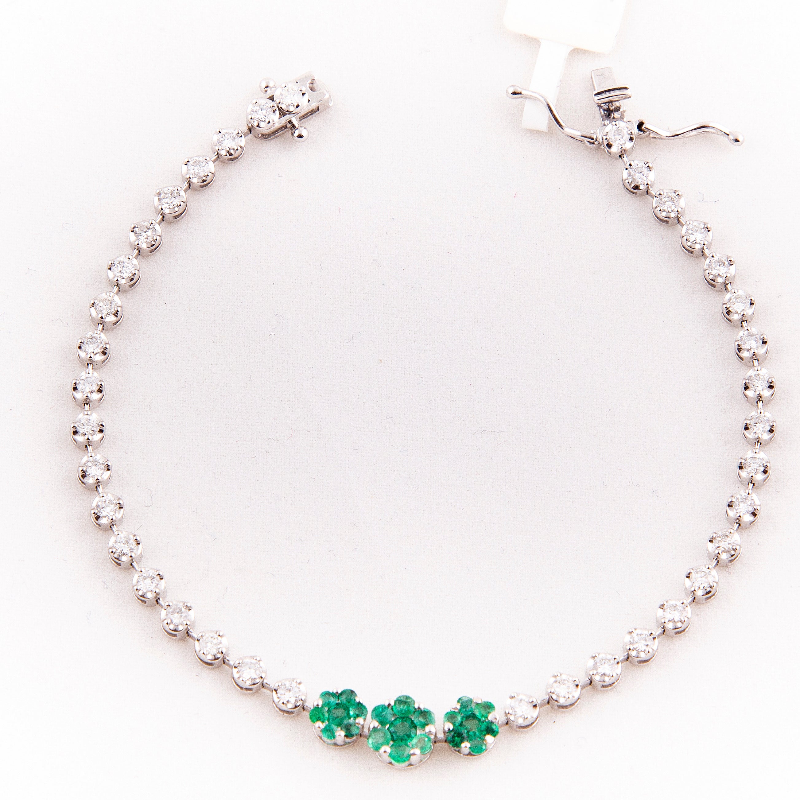 Pulsera Tennis Diamante Esmeralda Oro Blanco 14K 2.16 ct.