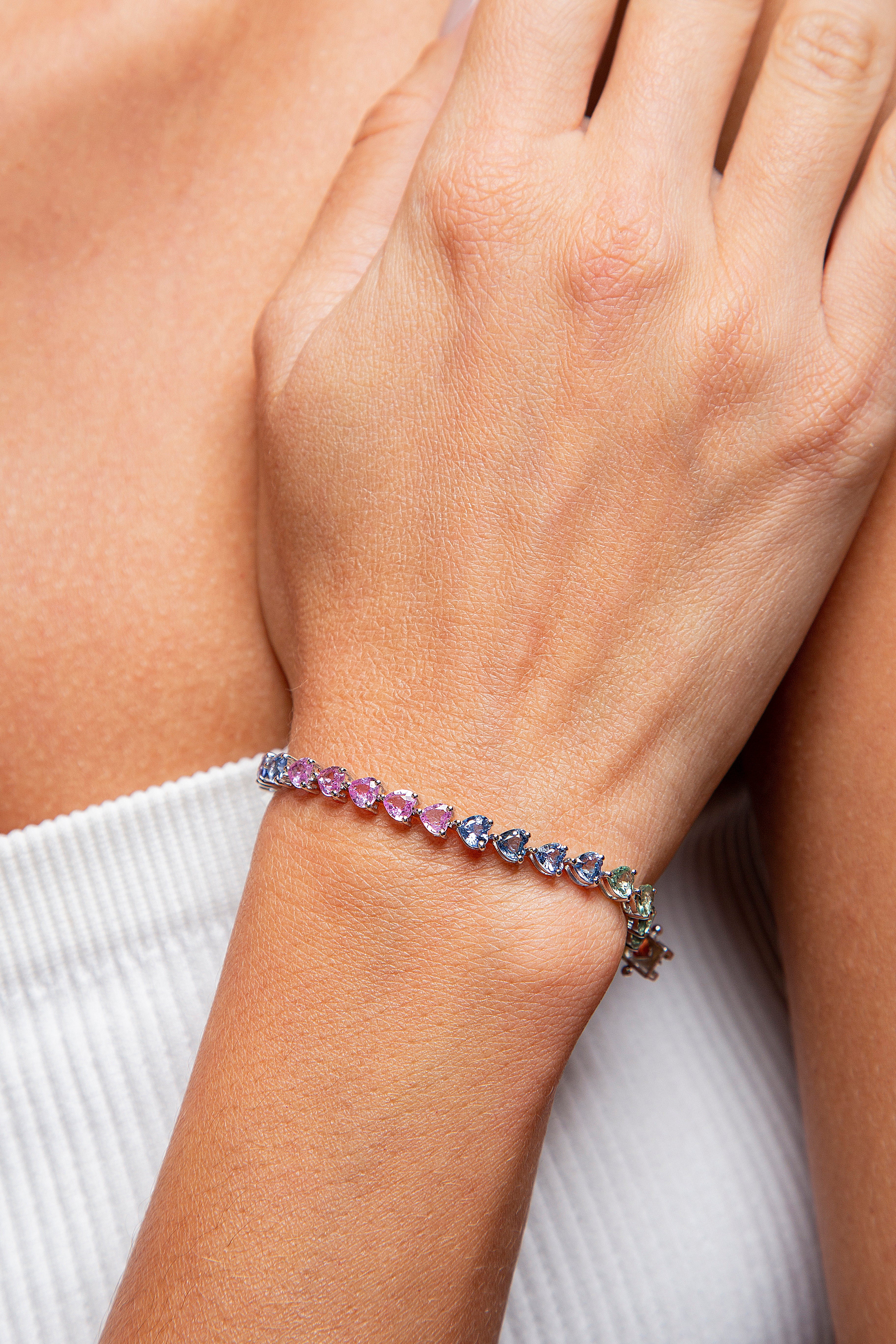 Pulsera Tennis Multi Zafiro Oro Blanco 14K 11.33 ct.