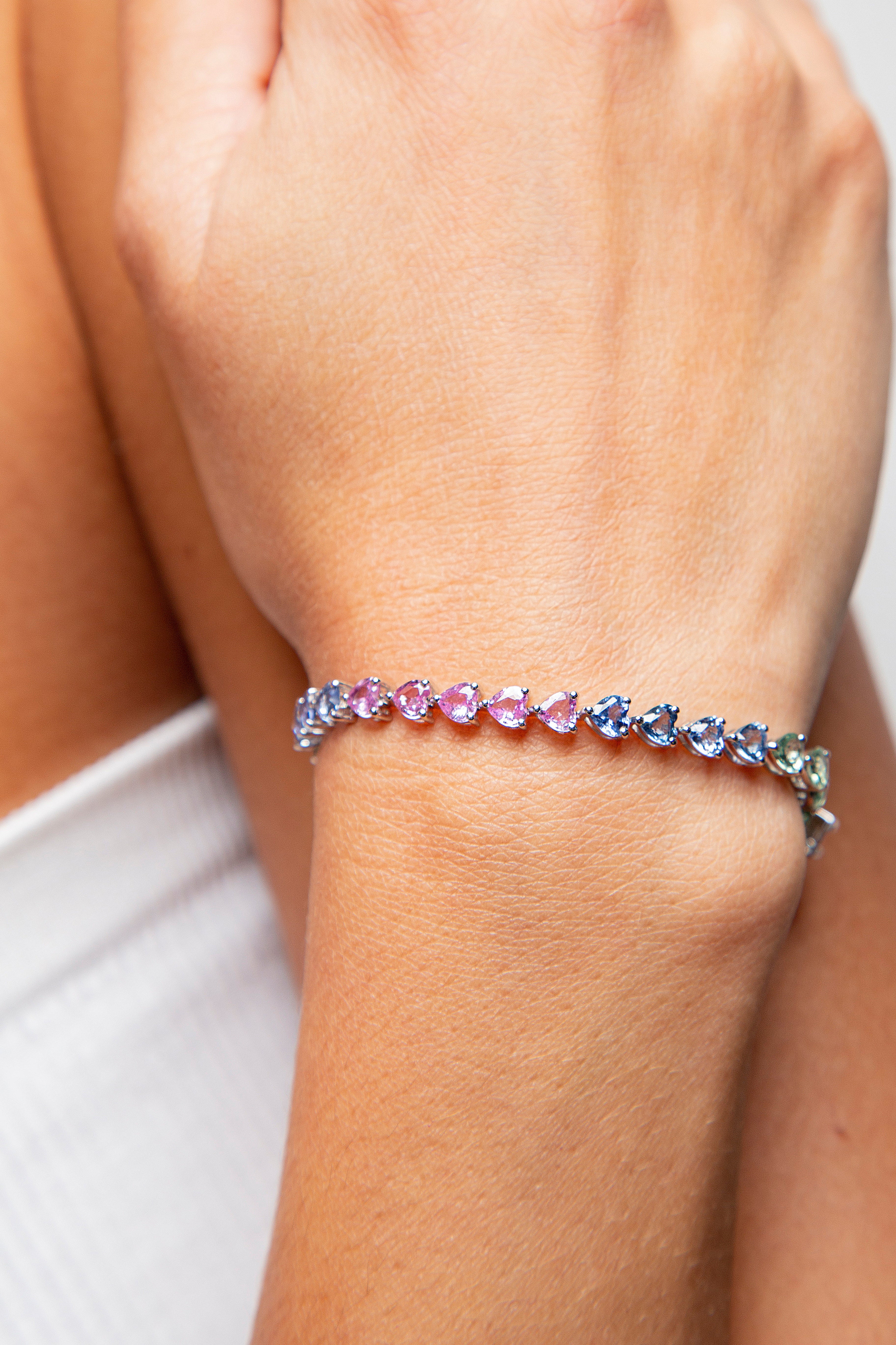 Pulsera Tennis Multi Zafiro Oro Blanco 14K 11.33 ct.