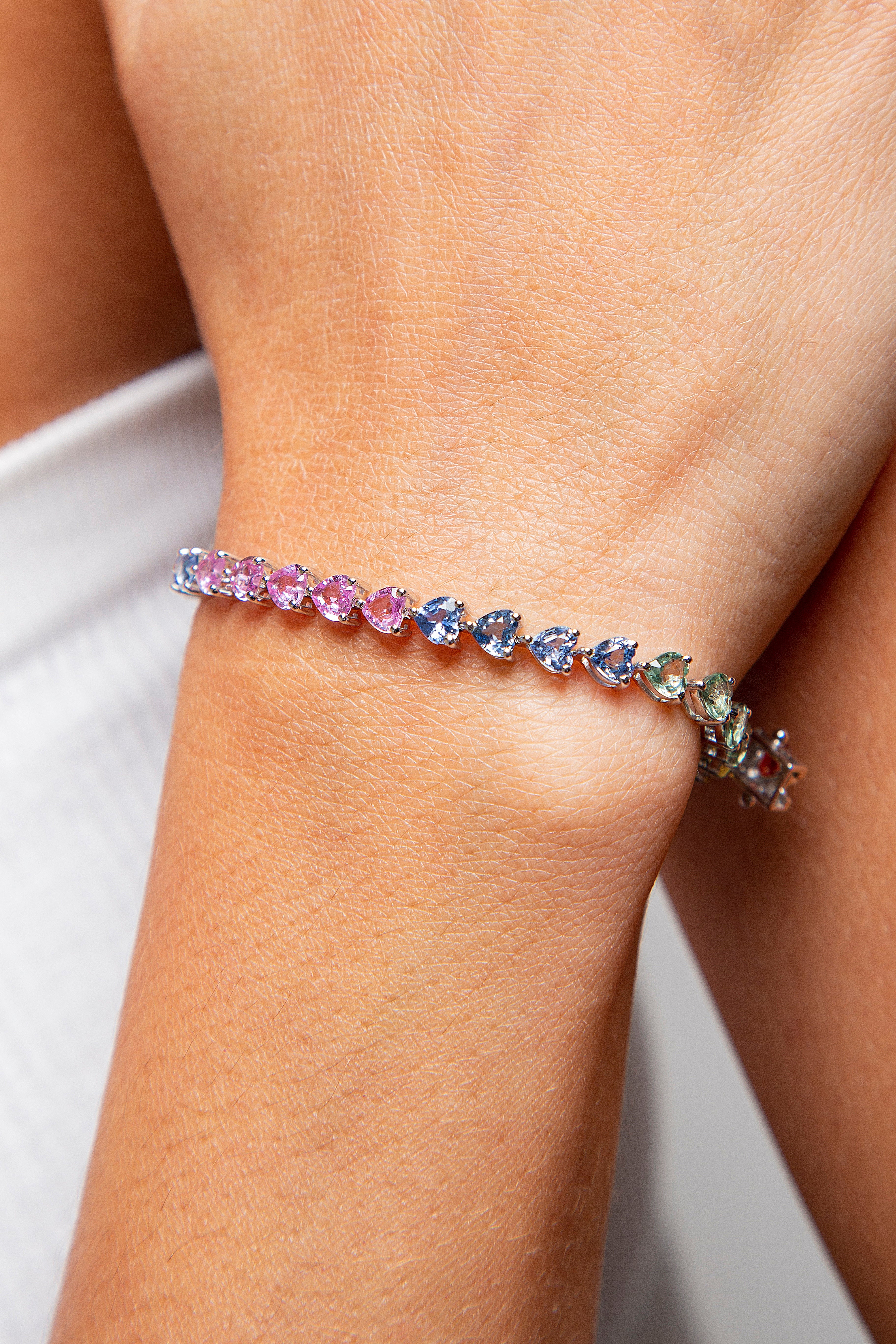 Pulsera Tennis Multi Zafiro Oro Blanco 14K 11.33 ct.