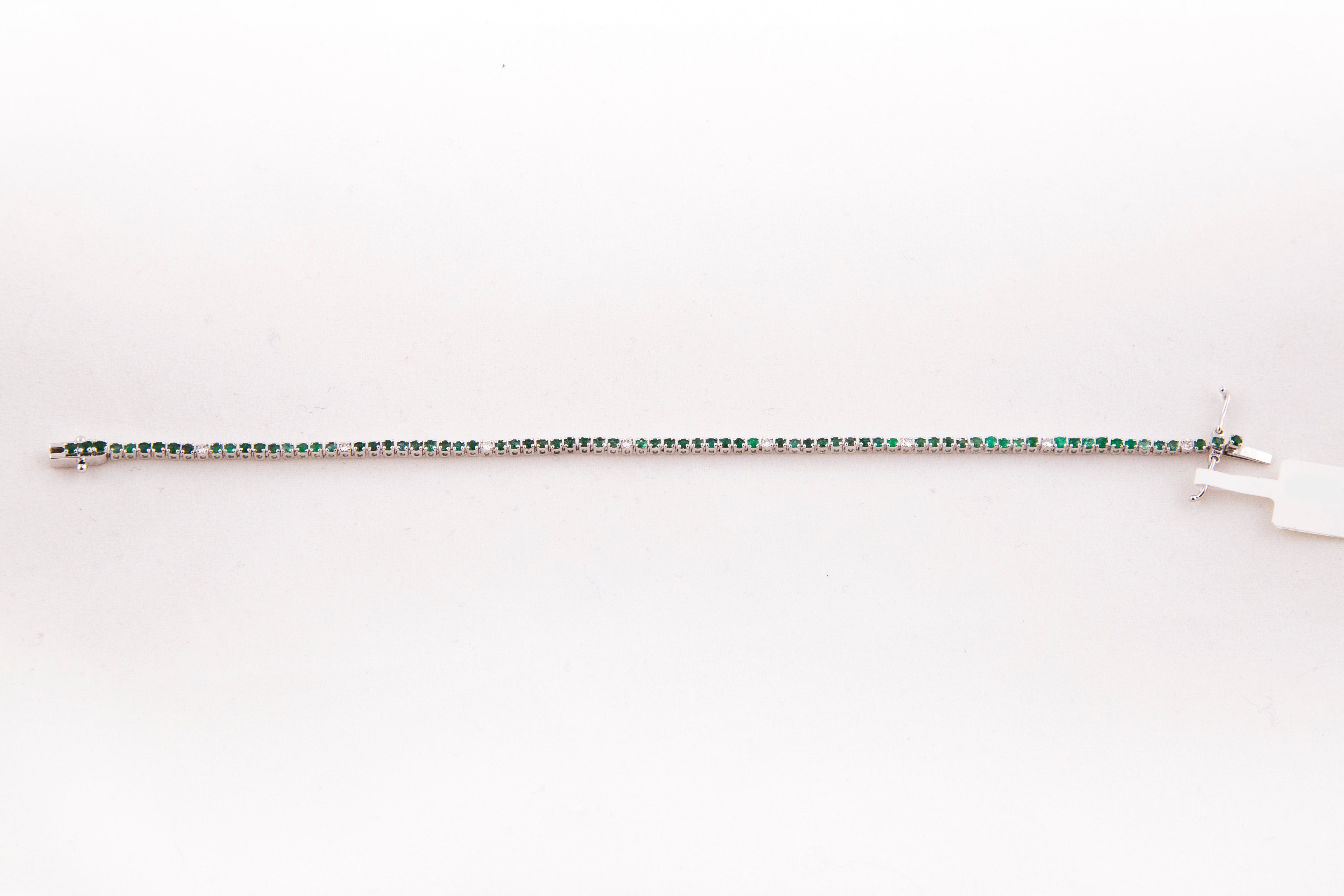 Pulsera Tennis Diamante Esmeralda Oro Blanco 14K 2.92 ct.