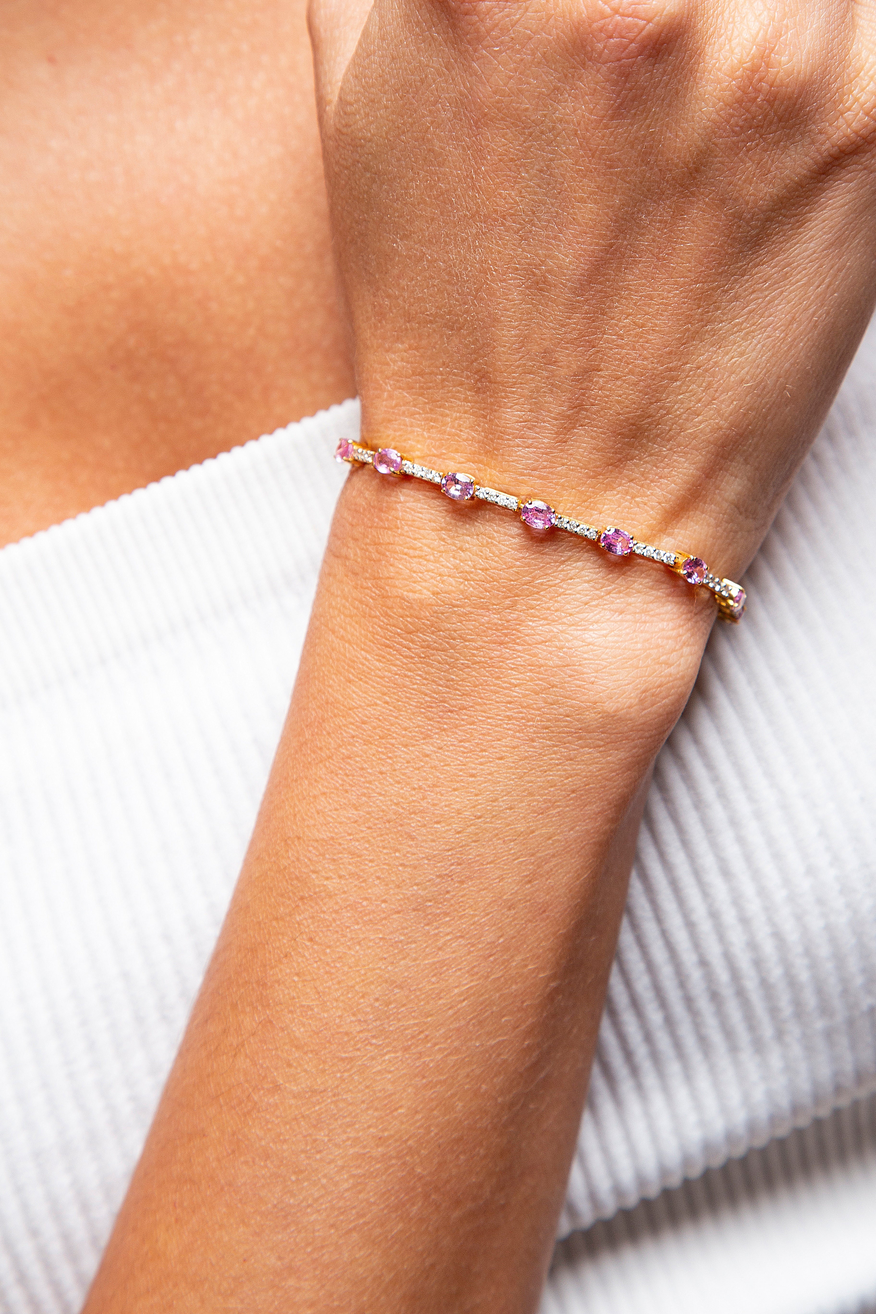 Pulsera Diamante Zafiro Rosa Oro Amarillo 14K ct.