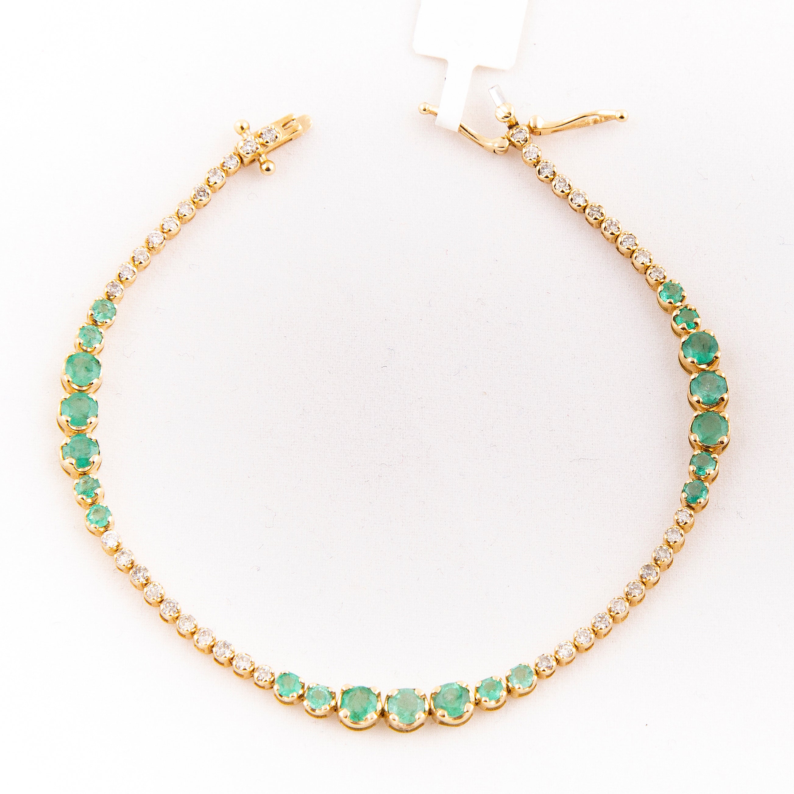 Pulsera Tennis Diamante Esmeralda Oro Amarillo 14K 3.16 ct.