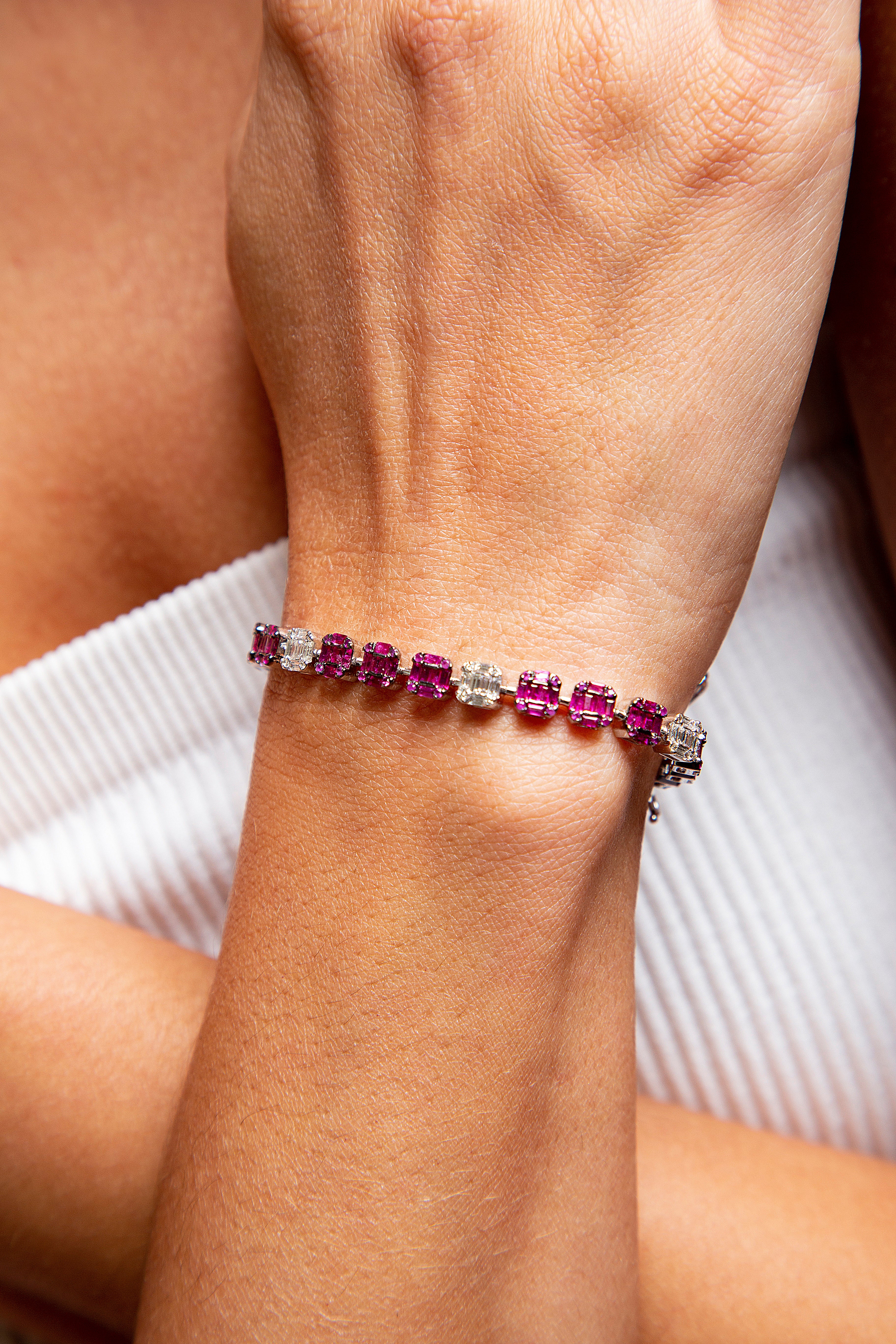 Pulsera Diamante Rubí Oro Blanco 18K ct.