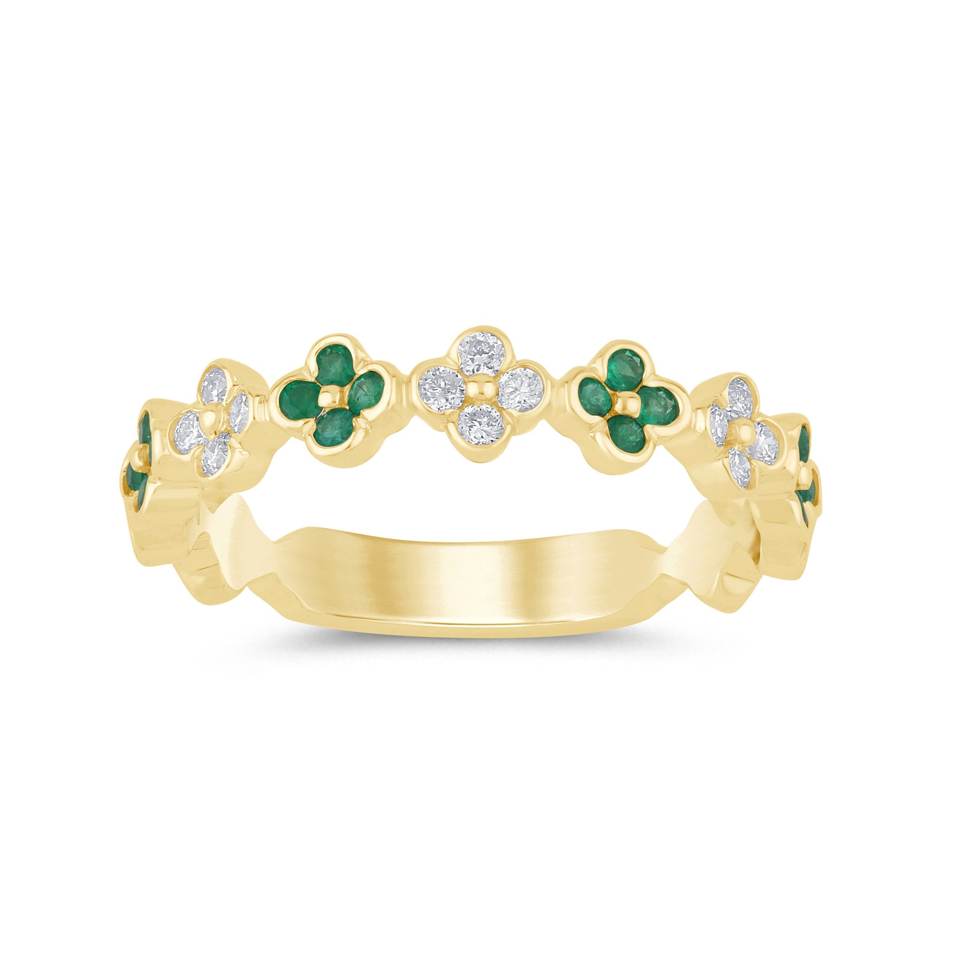 Anillo de Trebol Diamante & Esmeralda en Oro Amarillo en 14K 0.26 CT