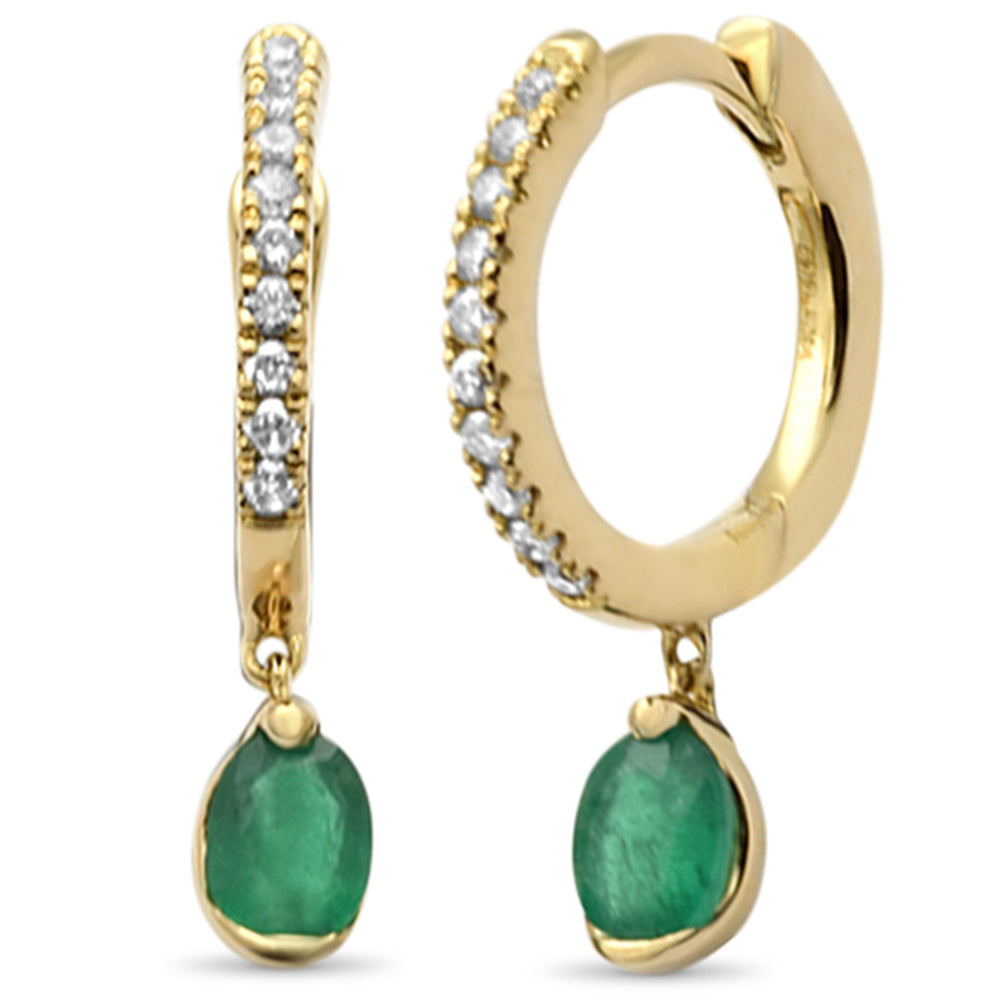 Aretes Hoop De Esmeralda Y Diamante Y Piedra Preciosa En Oro Amarillo De 14K .48Ct
