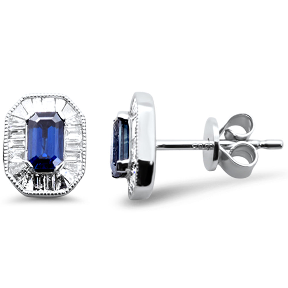 Aretes De Zafiro Azul Y Diamante Y Piedra Preciosa En Oro Blanco De 14K .98Ct