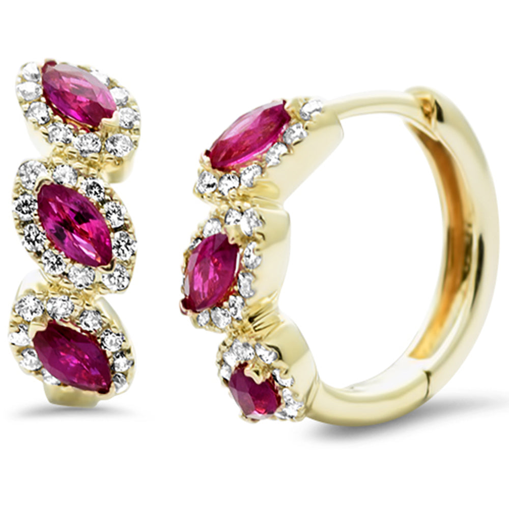 Aretes Hoop De Rubí Y Diamante Y Piedra Preciosa En Oro Amarillo De 14K .89Ct