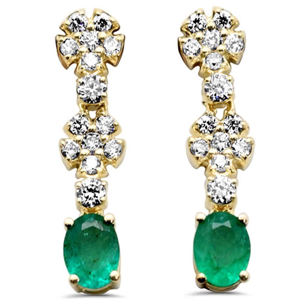 Aretes Drop De Esmeralda Y Diamante Y Piedra Preciosa En Oro Amarillo De 14K .54Ct