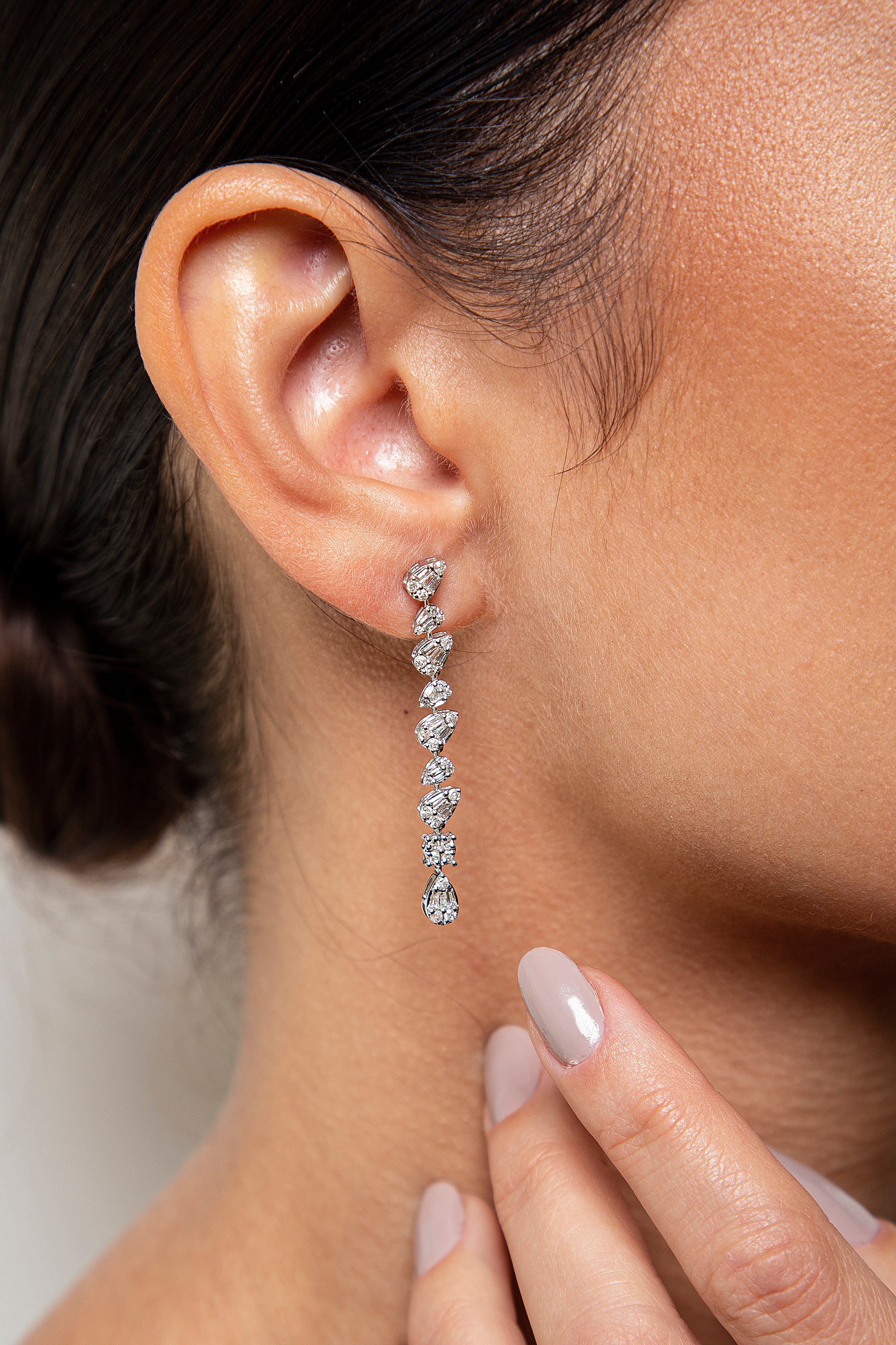 Aretes Largos / Colgantes Diamante Oro Blanco 14K 1.03 ct.