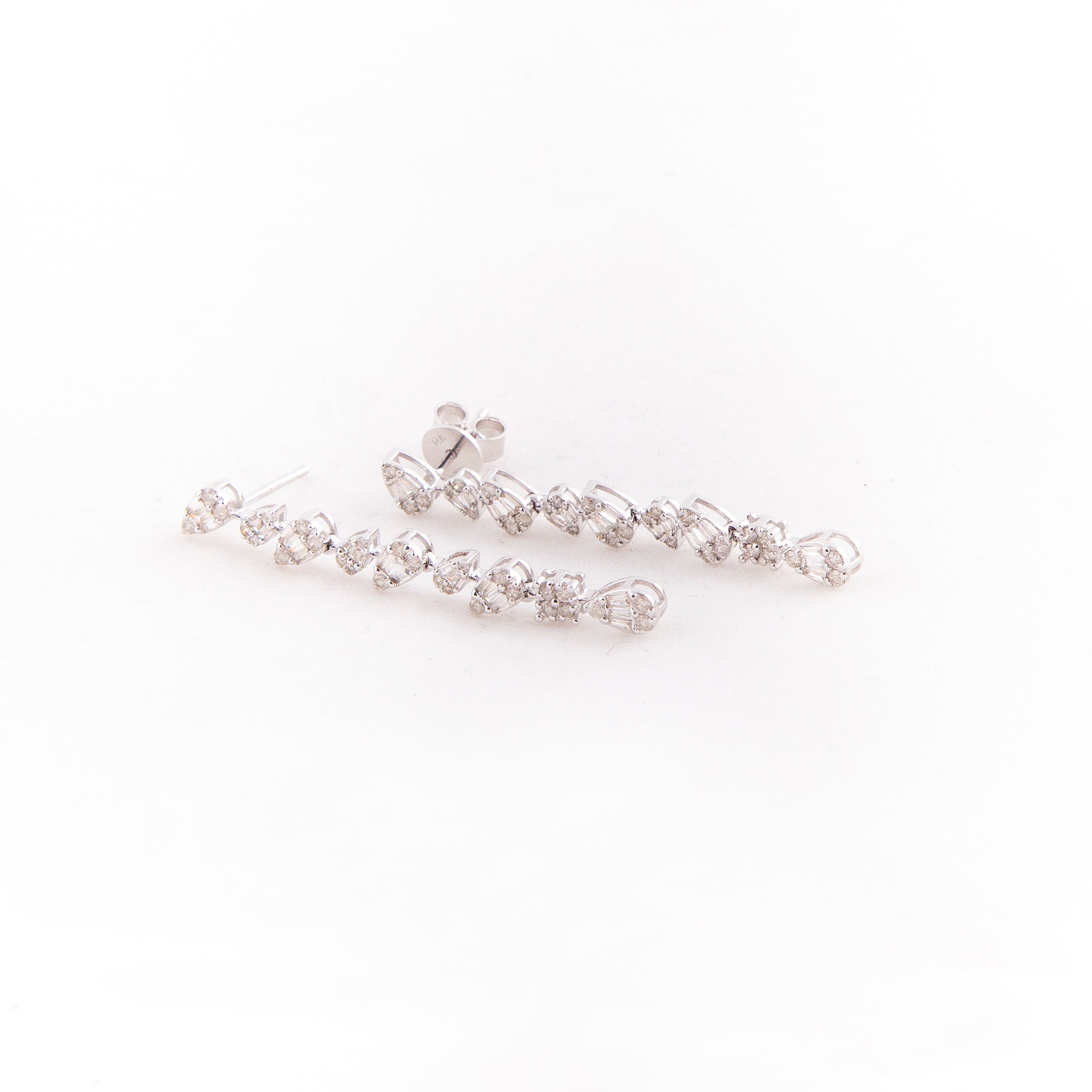 Aretes Largos / Colgantes Diamante Oro Blanco 14K 1.03 ct.