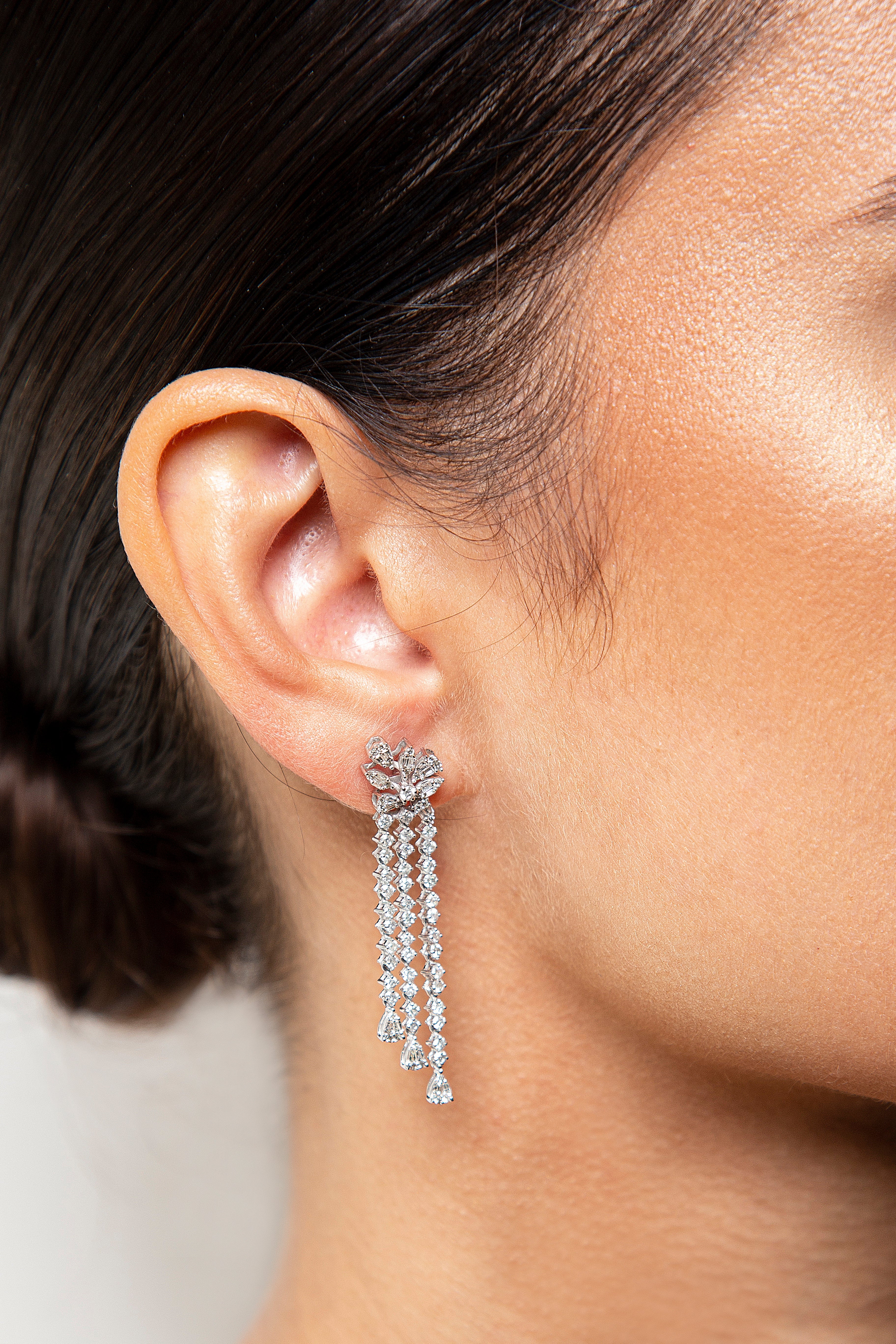 Aretes Largos / Colgantes Diamante Oro Blanco 14K 2.05 ct.