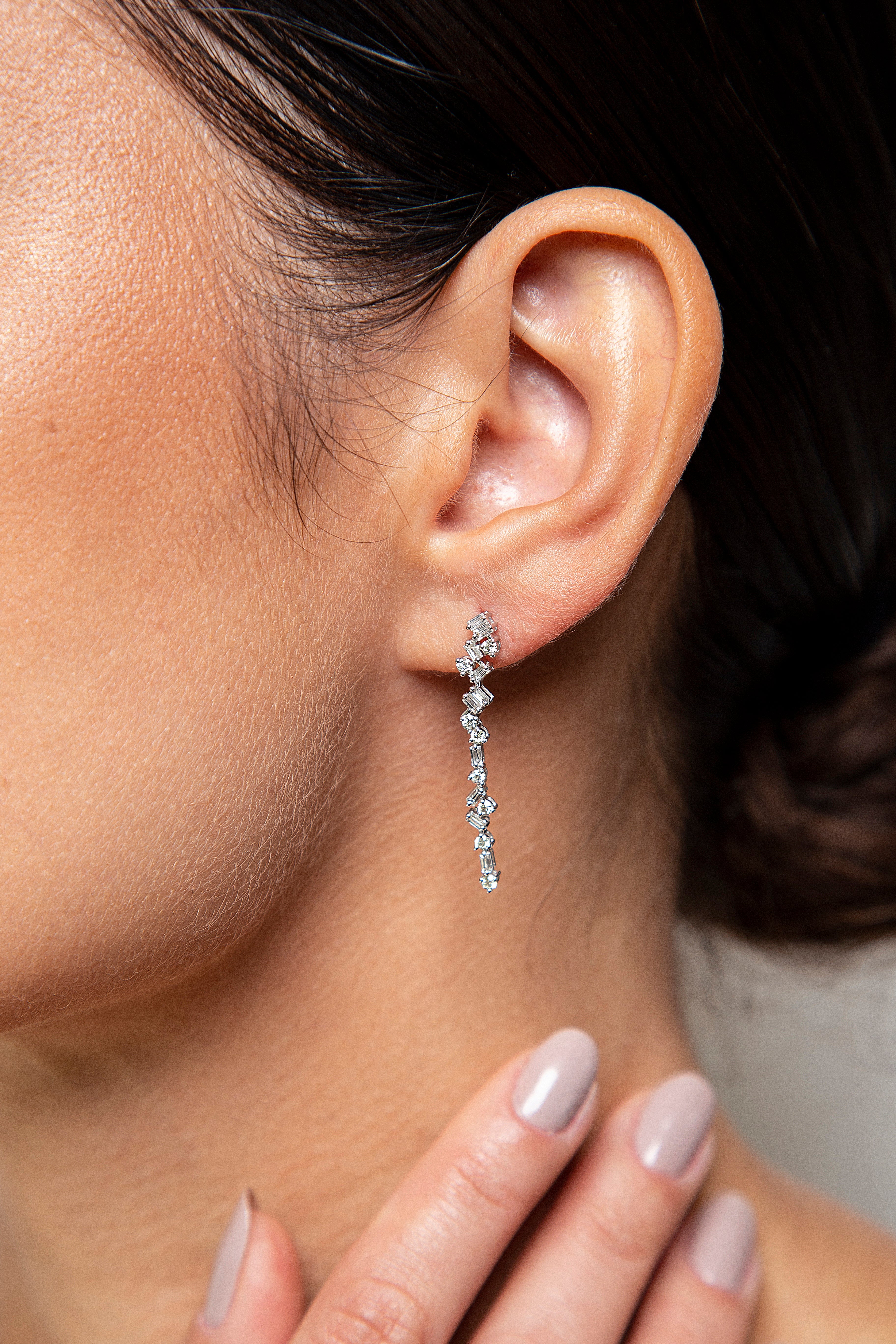 Aretes Largos / Colgantes Diamante Oro Blanco 14K 0.86 ct.