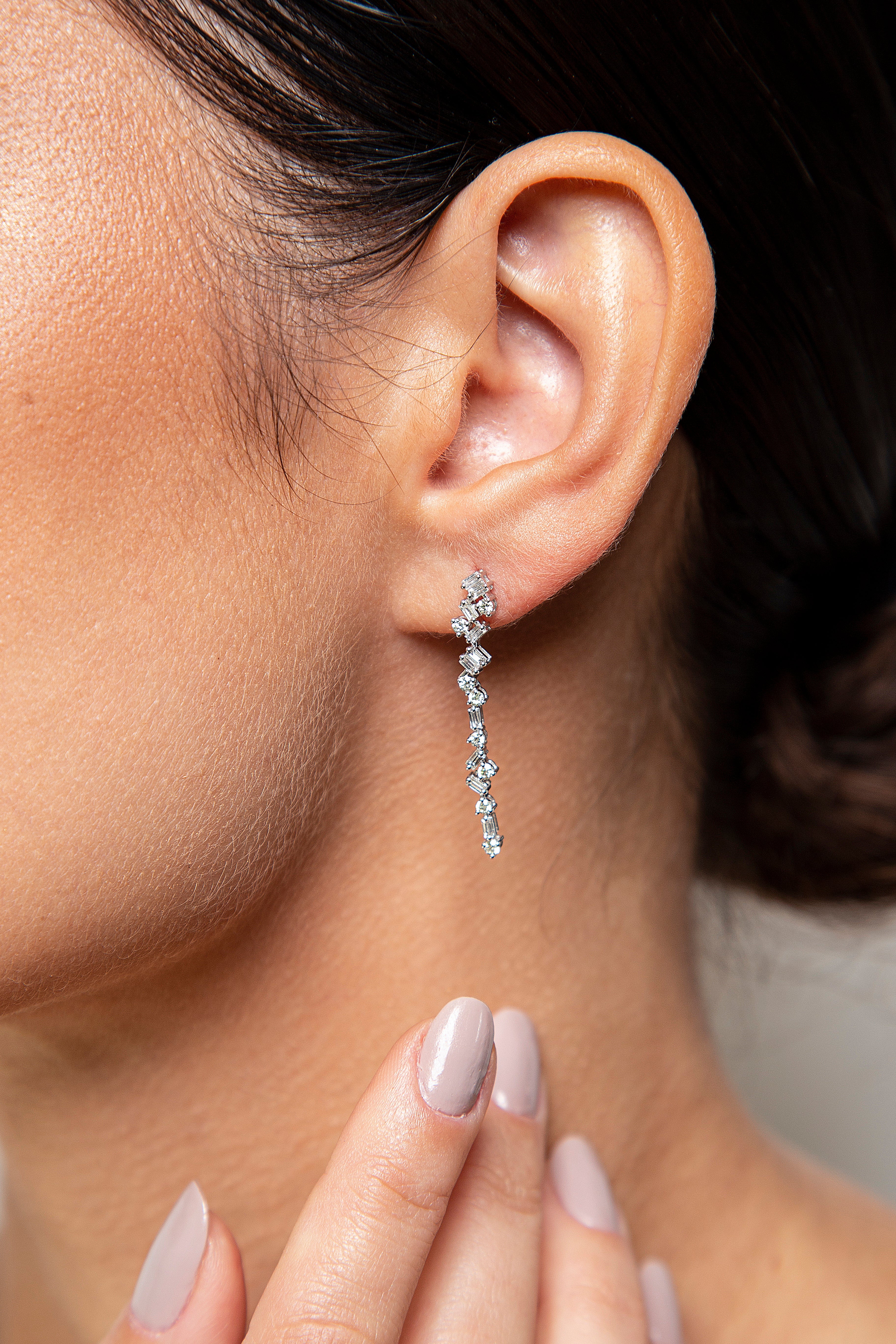 Aretes Largos / Colgantes Diamante Oro Blanco 14K 0.86 ct.