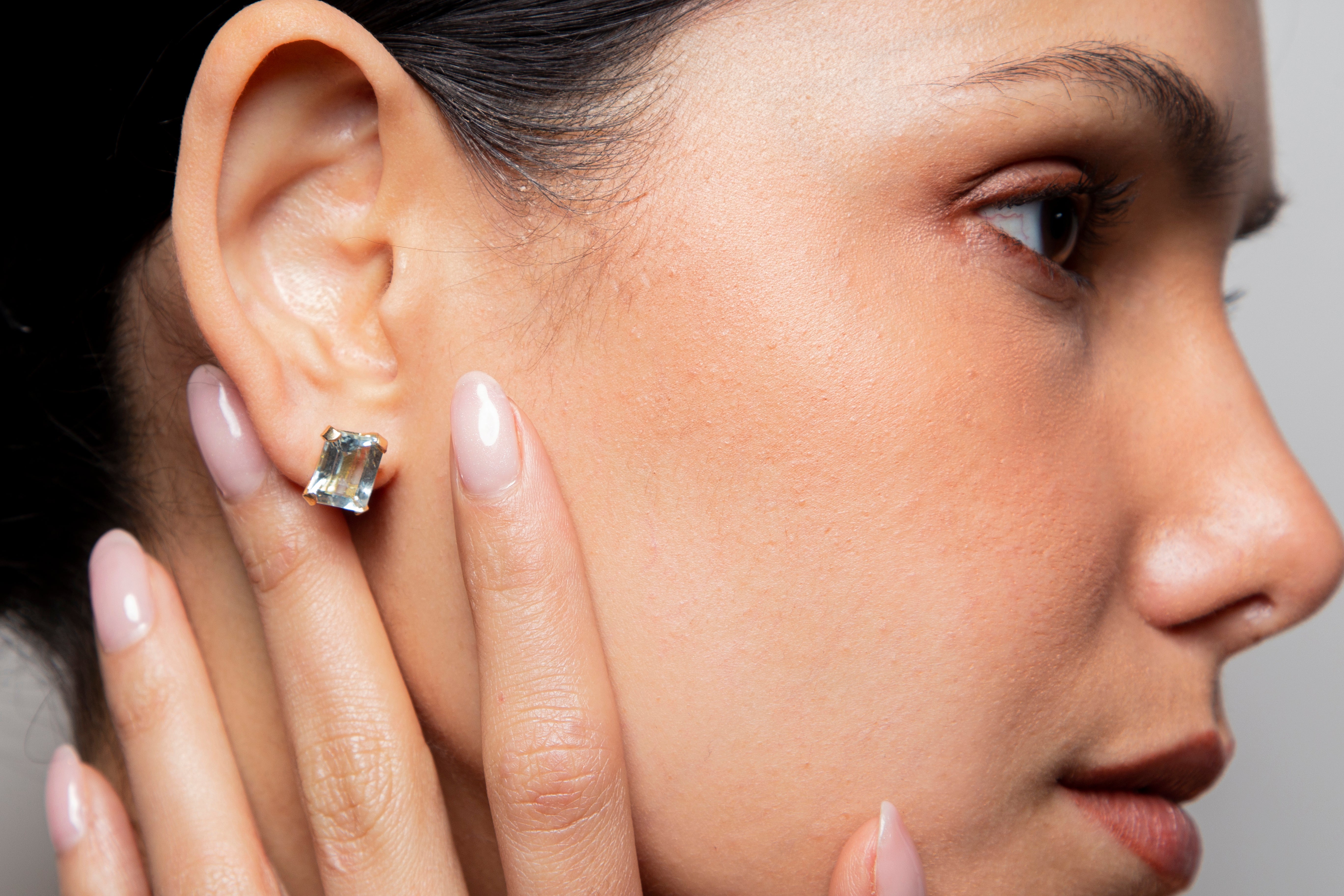 Aretes Solitario Aguamarina Oro Amarillo 14K 5 ct.
