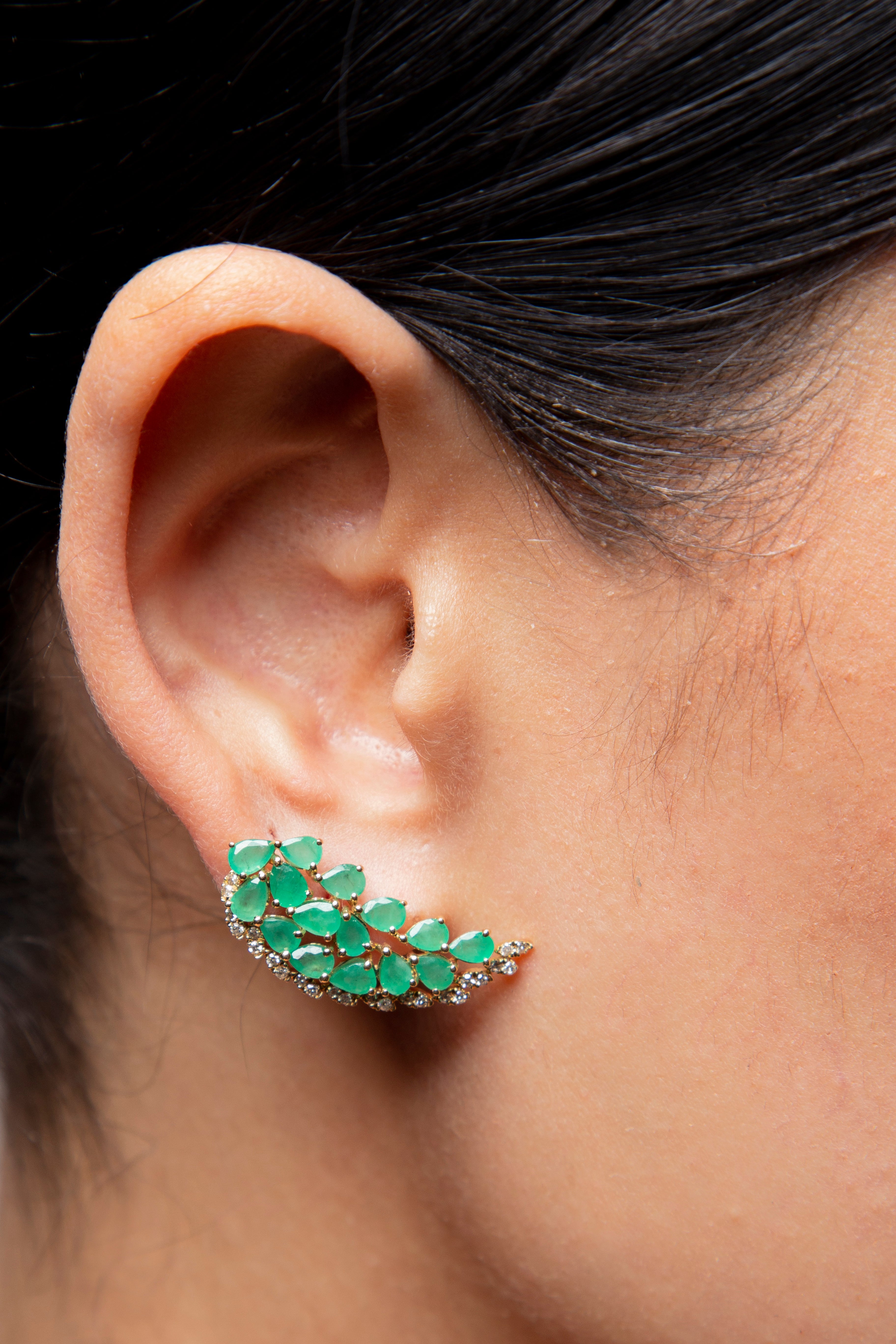 Aretes Diamante Esmeralda Oro Amarillo 14K 4.4 ct.