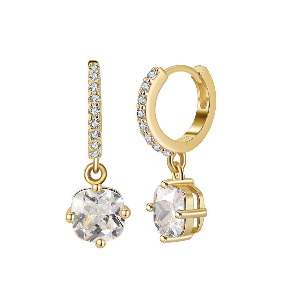 Arete Hoops Plata S925 Baño de oro 14k con Piedra Estilo Diamante 2.64g