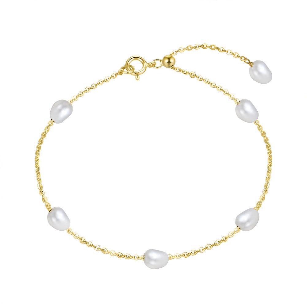 Pulsera Plata S925 Baño de oro 14k con Perla natural 1.6