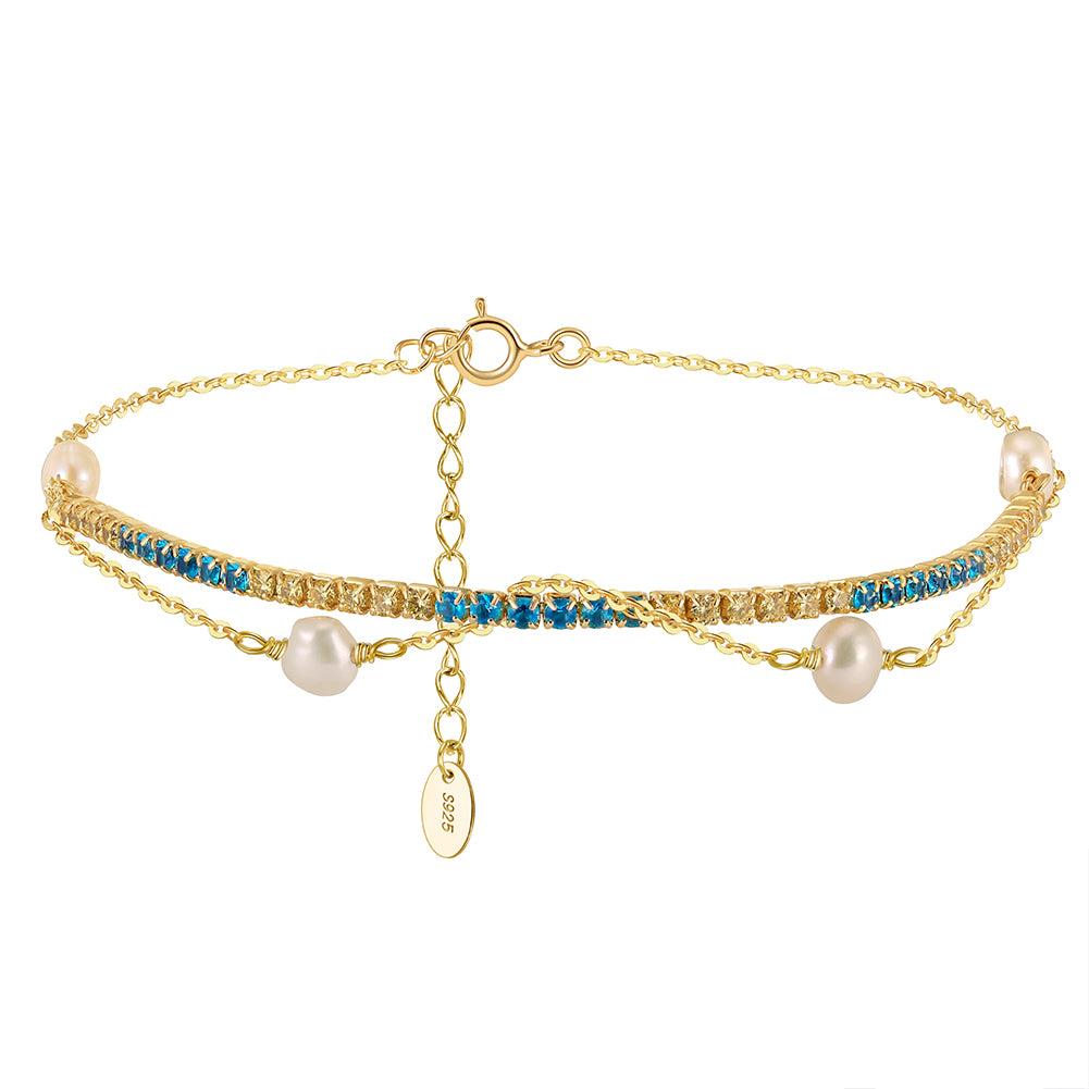 Pulsera Tennis Plata S925 Baño de oro 14k 3.20g