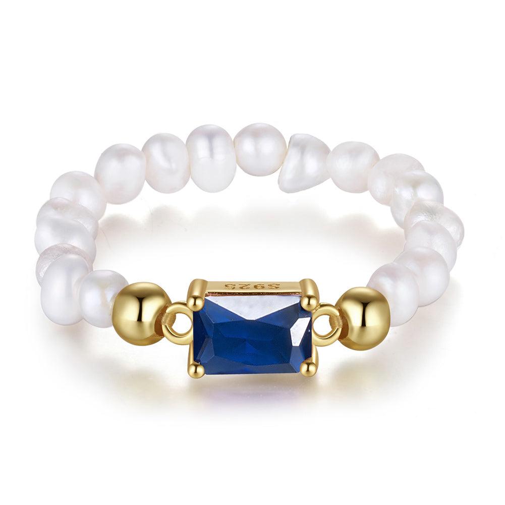 Anillo Plata S925 Baño de oro 14k con Perla natural + circonia 1.79g