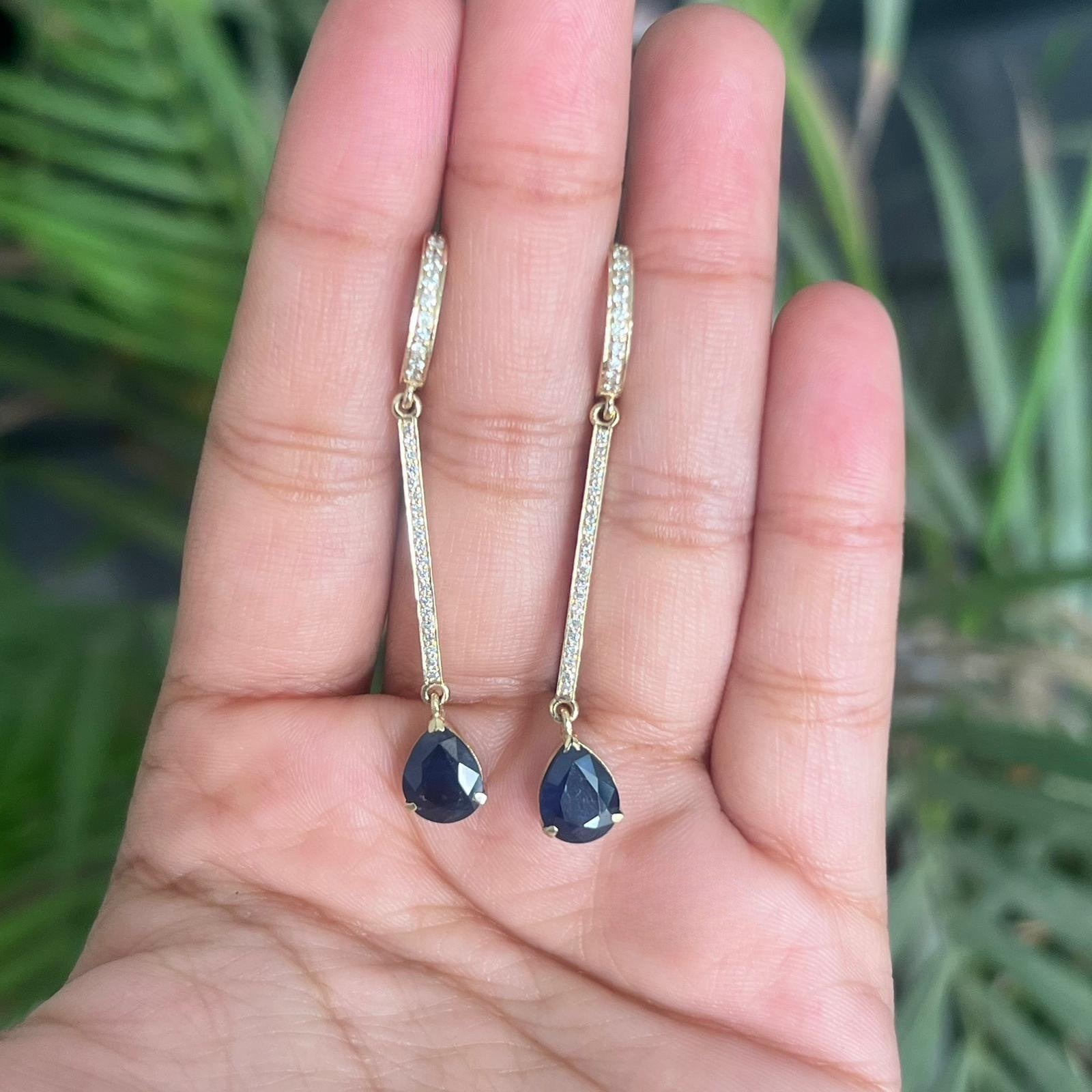 Aretes zafiro oro amarillo 14k diamante natural
