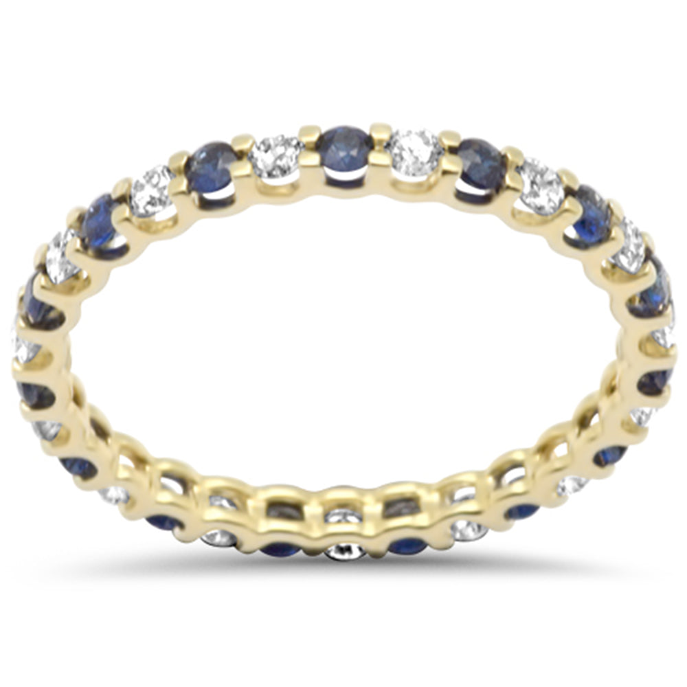 Anillo Eternity De Zafiro Azul Y Diamante En Oro Amarillo De 14K 1.00Ct