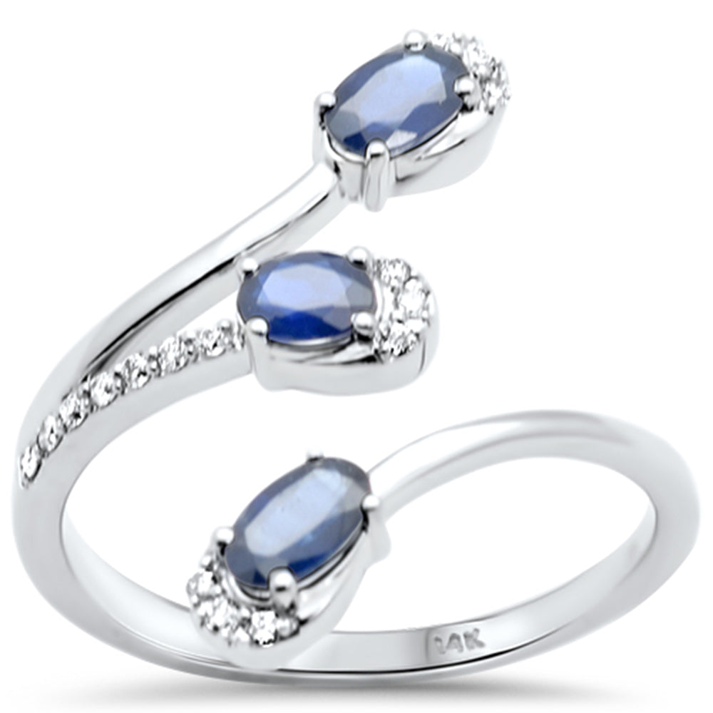 Anillo De Zafiro Azul Y Diamante En Oro Blanco De 14K .85Ct