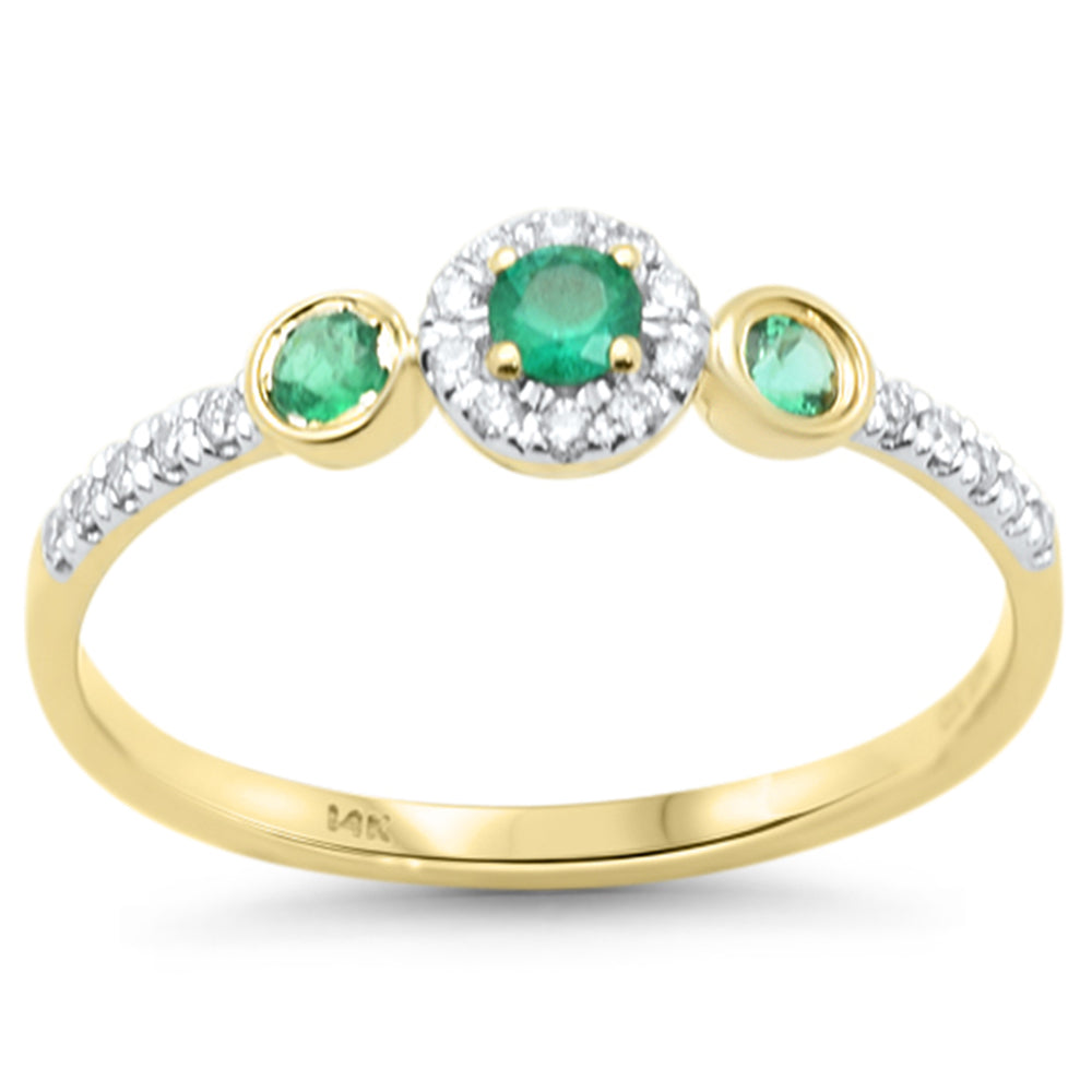 Anillo Diamante & Esmeralda en Oro Amarillo en 14K 0.26 CT