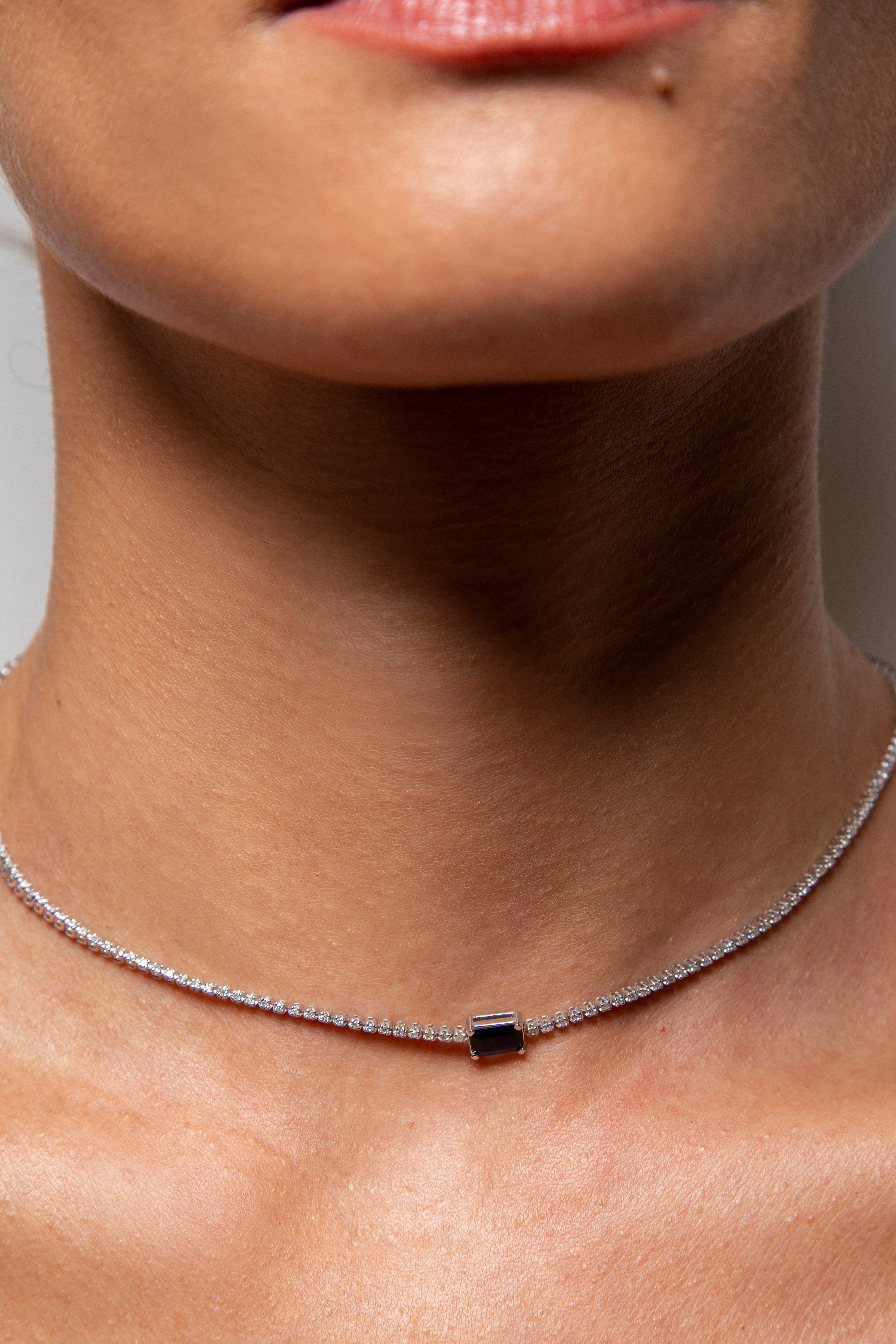 Collar Choker Diamante Zafiro Oro Blanco 14K 1.5 ct.