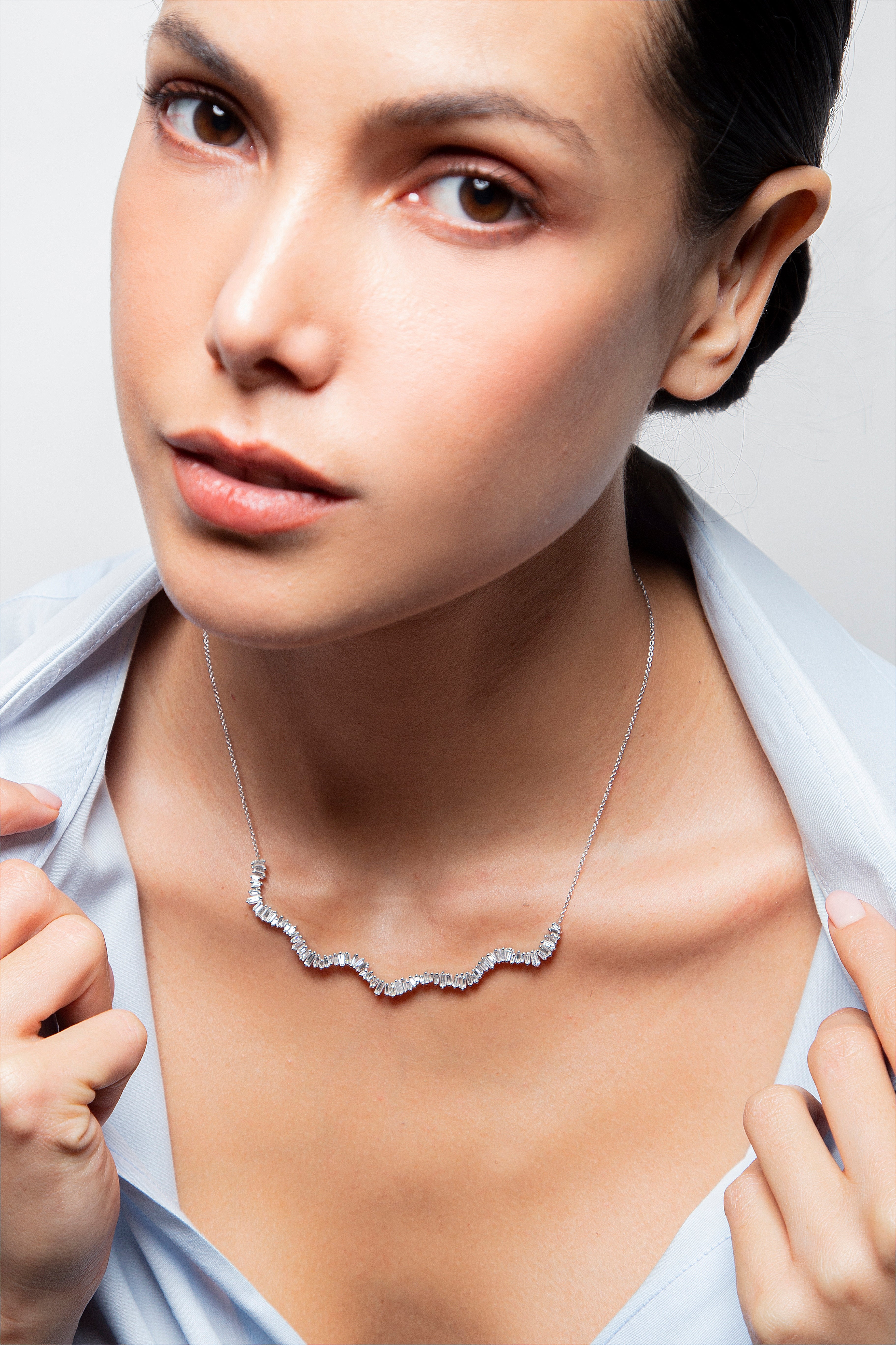 Collar Baguette Diamante Oro Blanco 14K 1.84 ct.