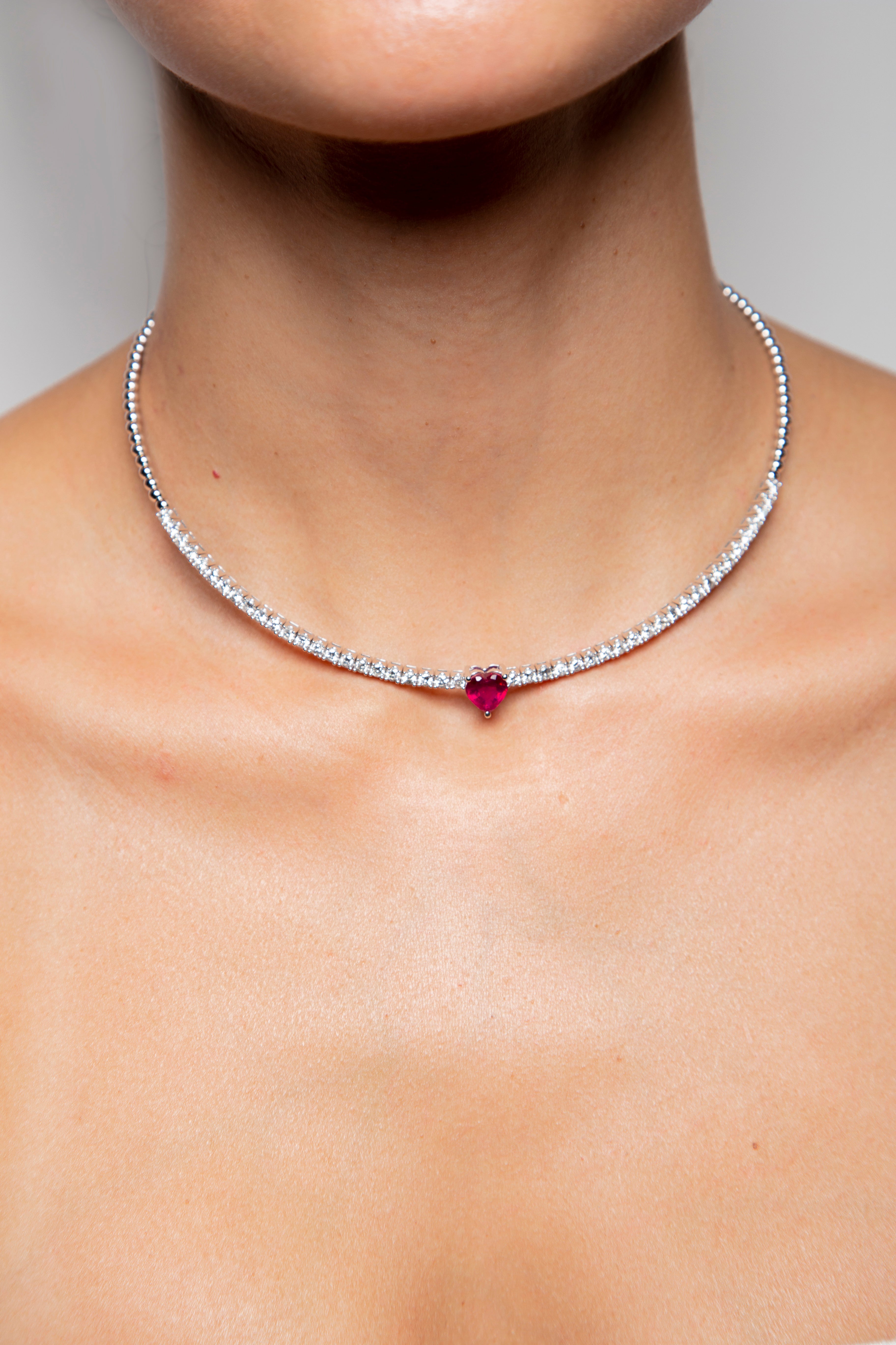 Collar Diamante Rubí Oro Blanco 14K 5.07 ct.
