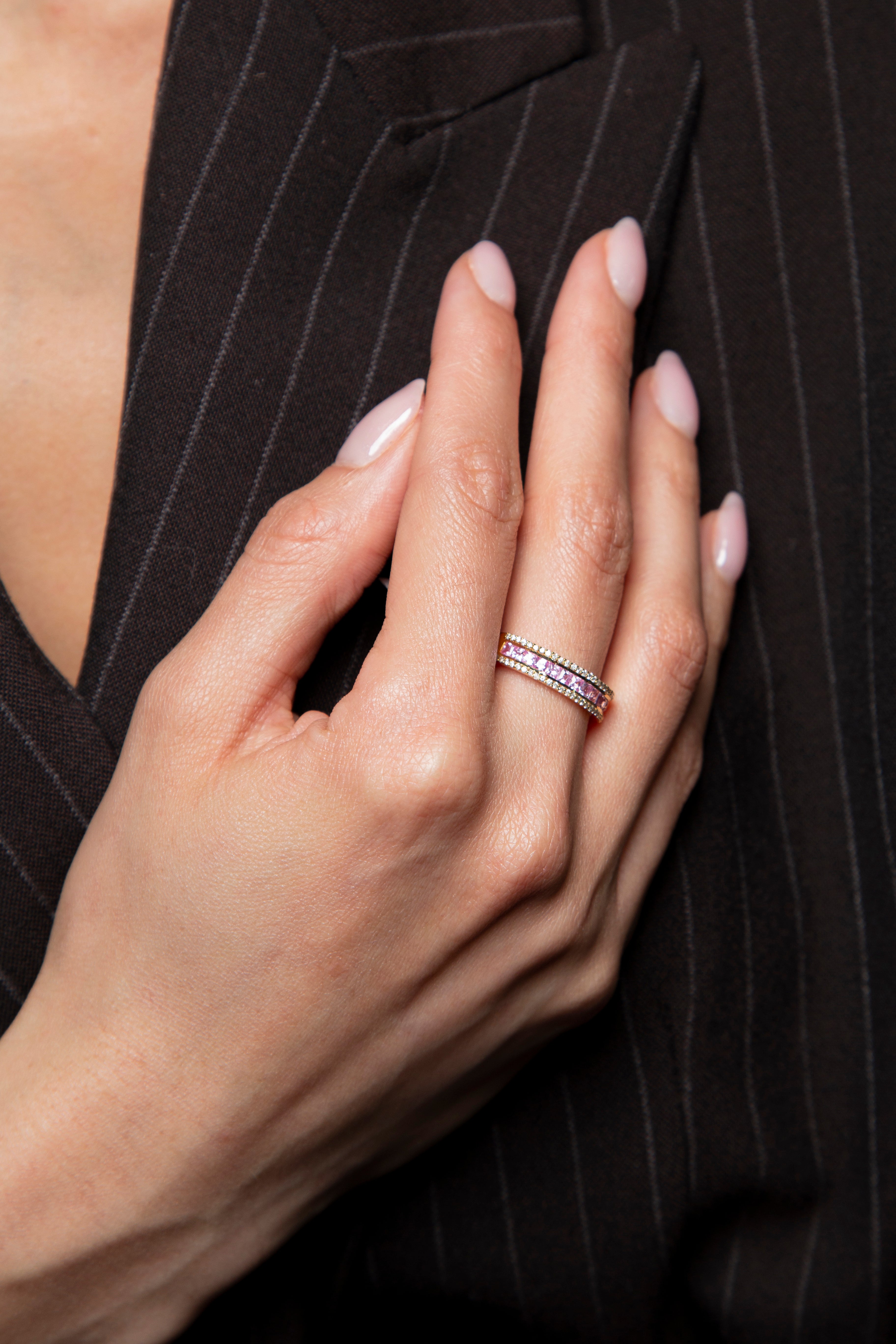 Anillo Diamante Zafiro Rosa Oro Rosa 14K 1.1 ct.