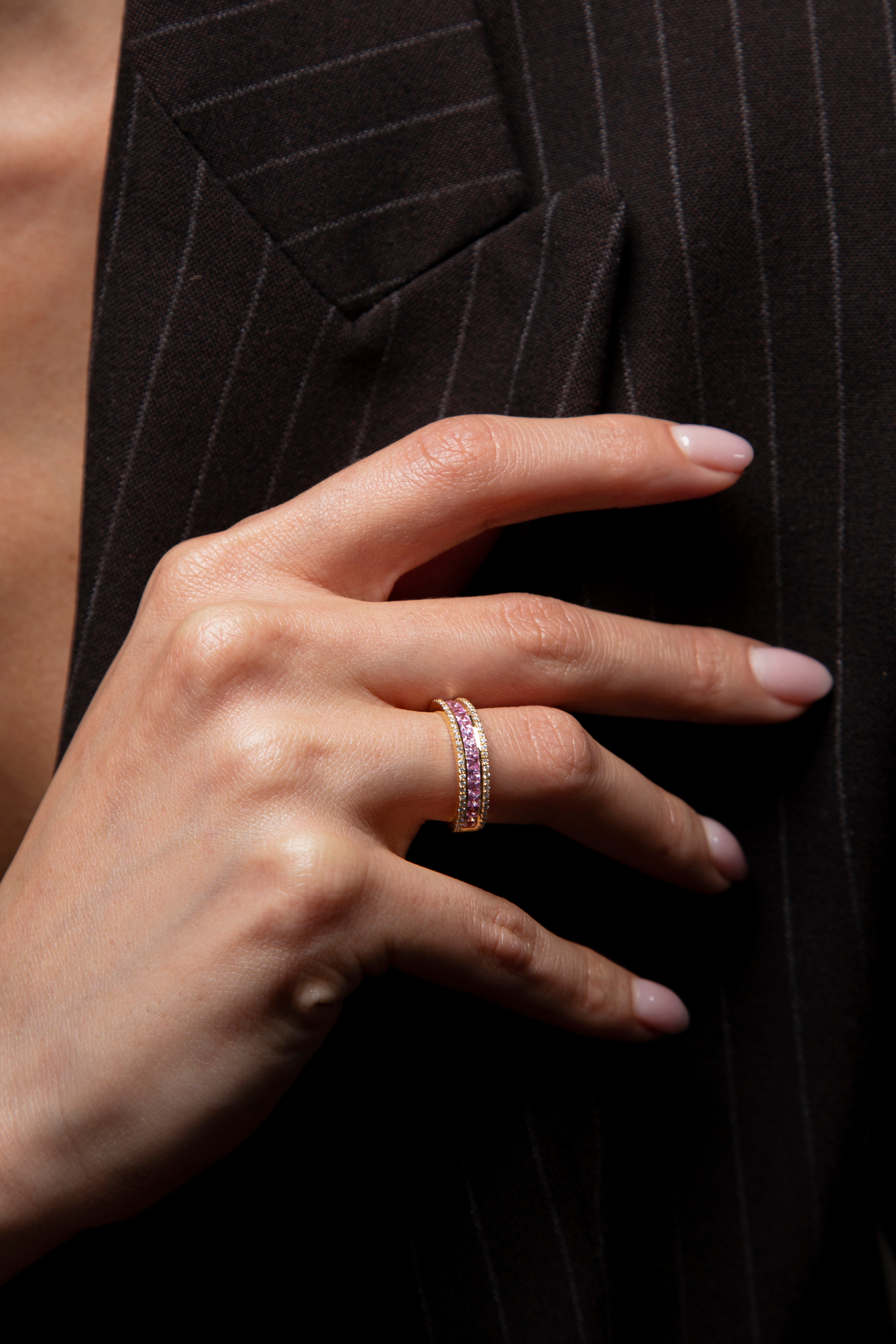 Anillo Diamante Zafiro Rosa Oro Rosa 14K 1.1 ct.