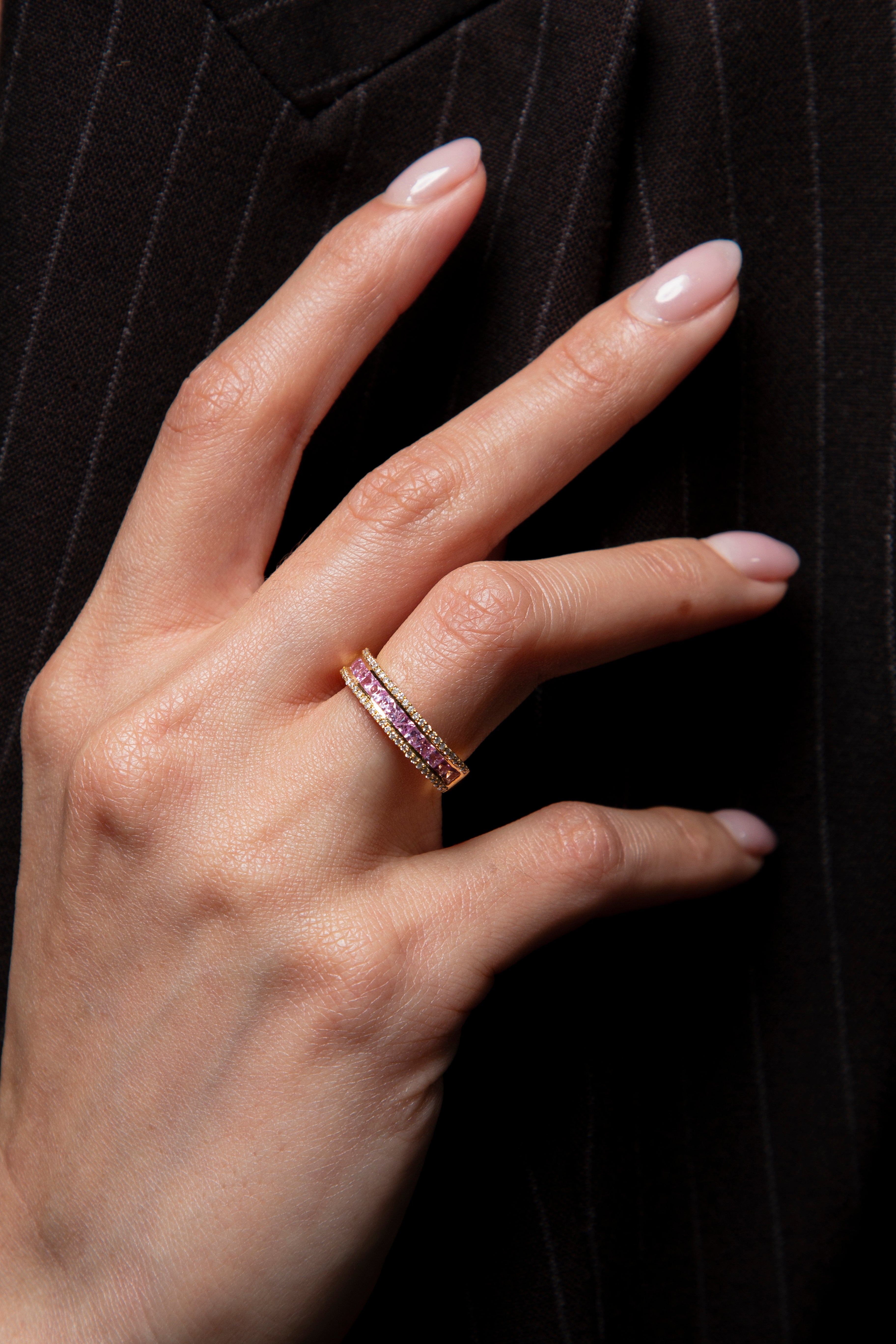 Anillo Diamante Zafiro Rosa Oro Rosa 14K 1.1 ct.