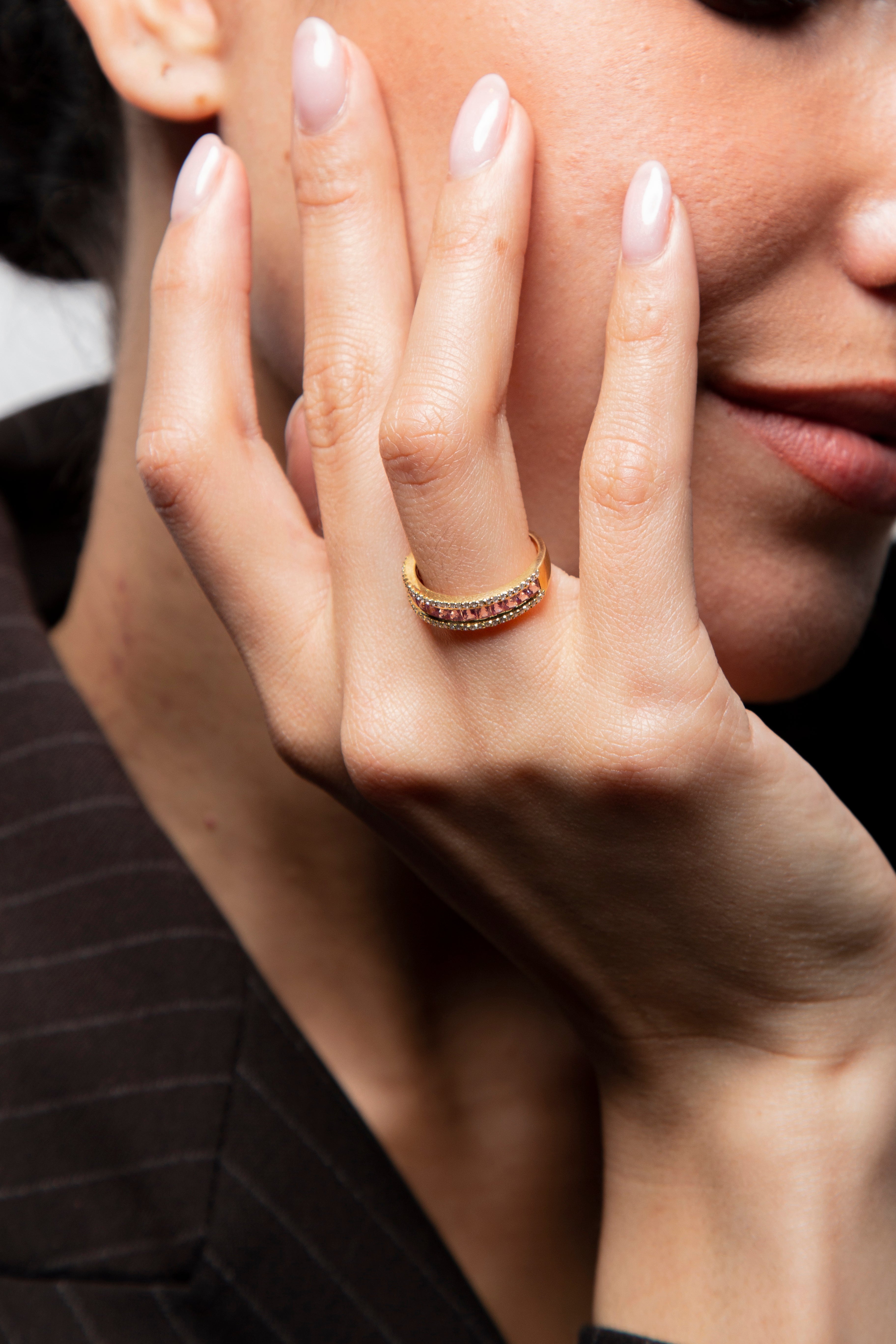 Anillo Diamante Zafiro Rosa Oro Rosa 14K 1.1 ct.
