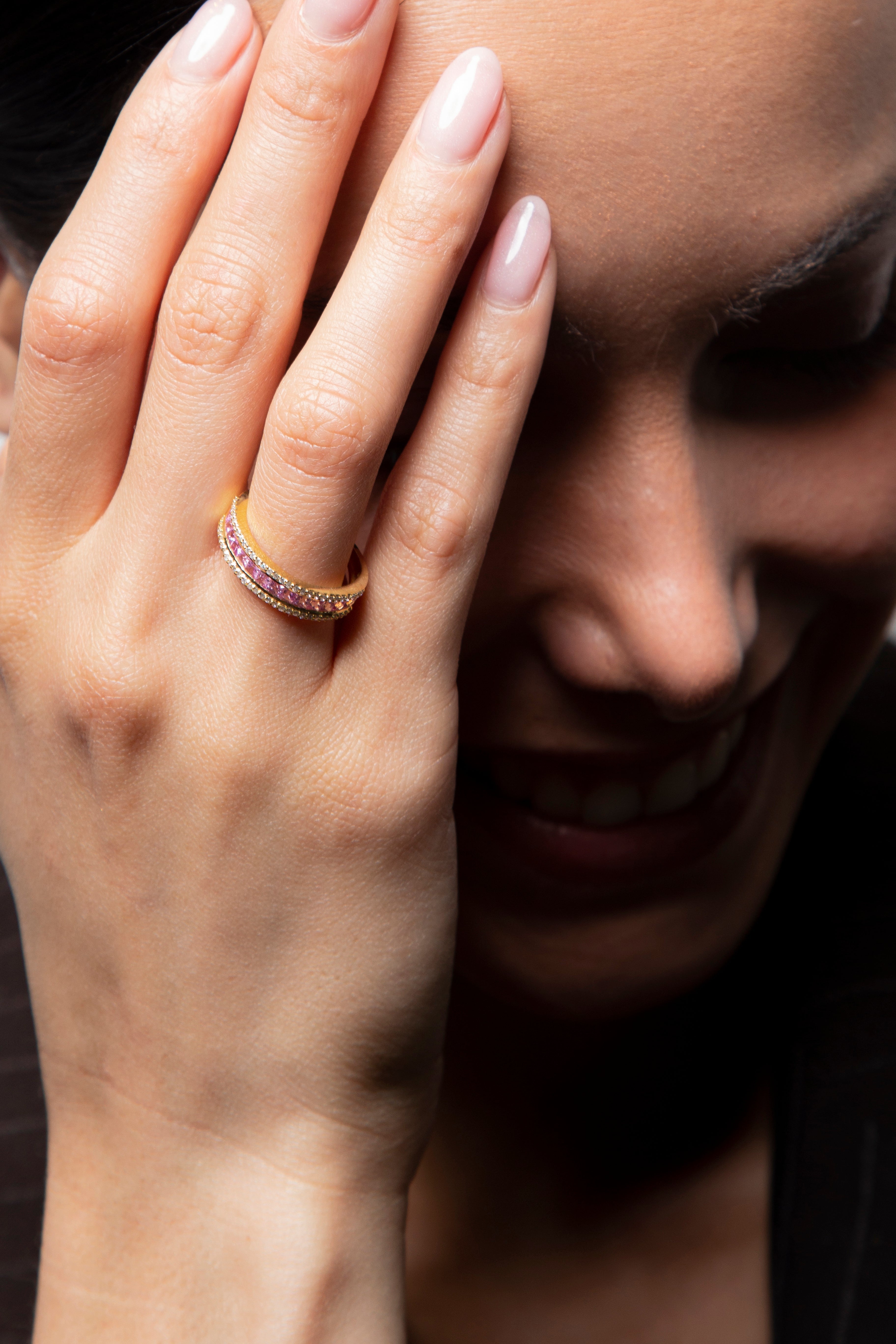 Anillo Diamante Zafiro Rosa Oro Rosa 14K 1.1 ct.