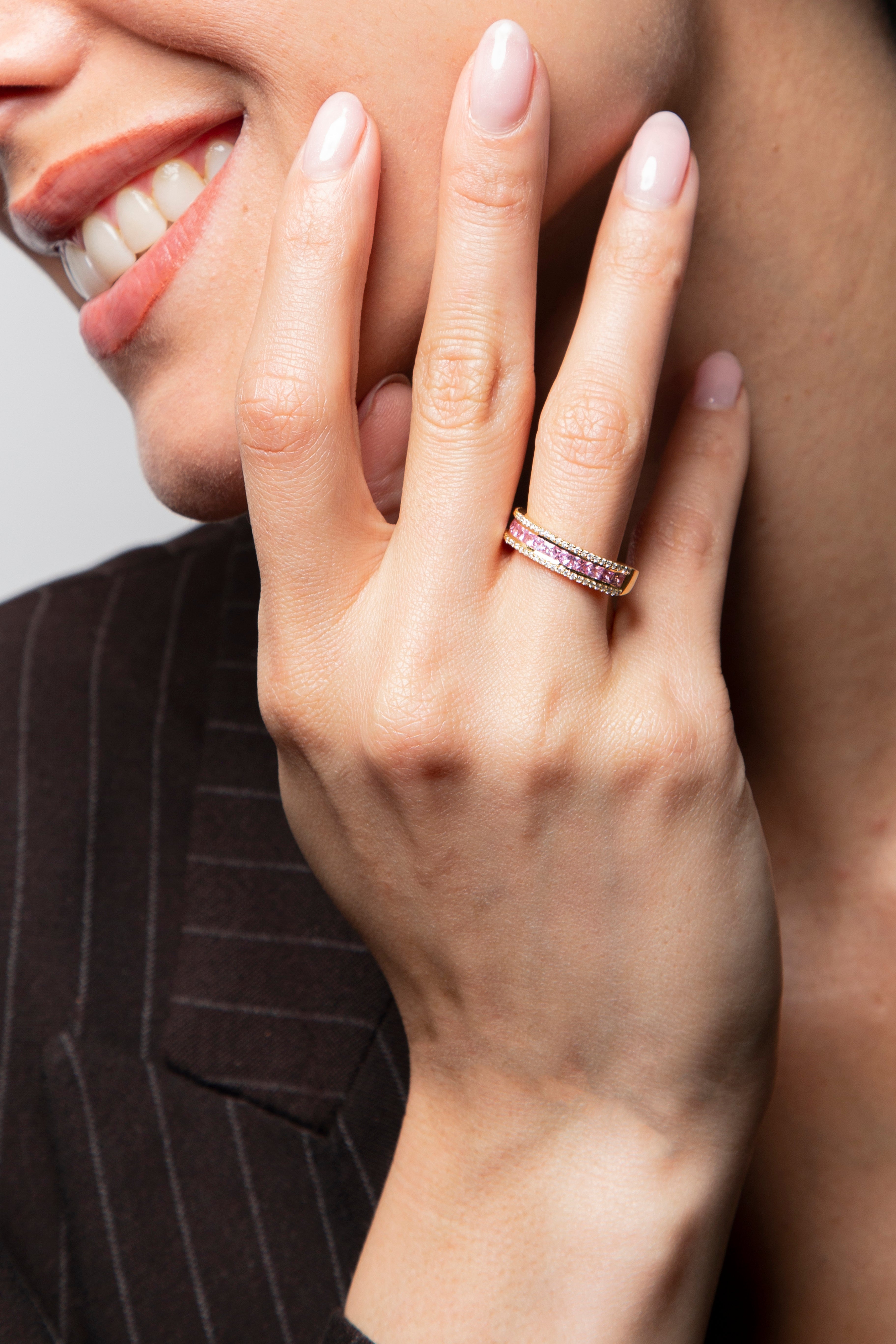 Anillo Diamante Zafiro Rosa Oro Rosa 14K 1.1 ct.