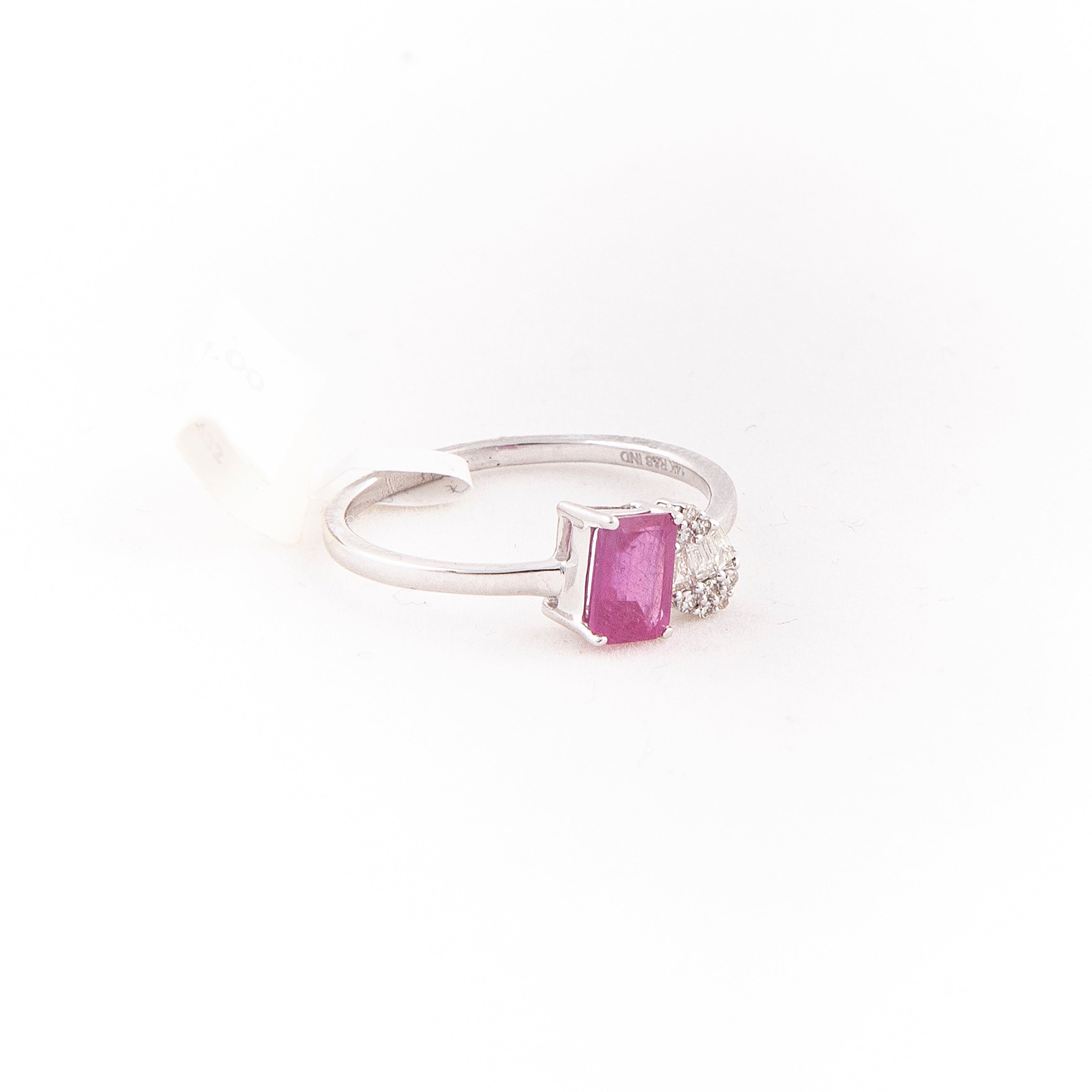 Anillo Diamante Zafiro Rosa Oro Blanco 14K 0.78 ct.