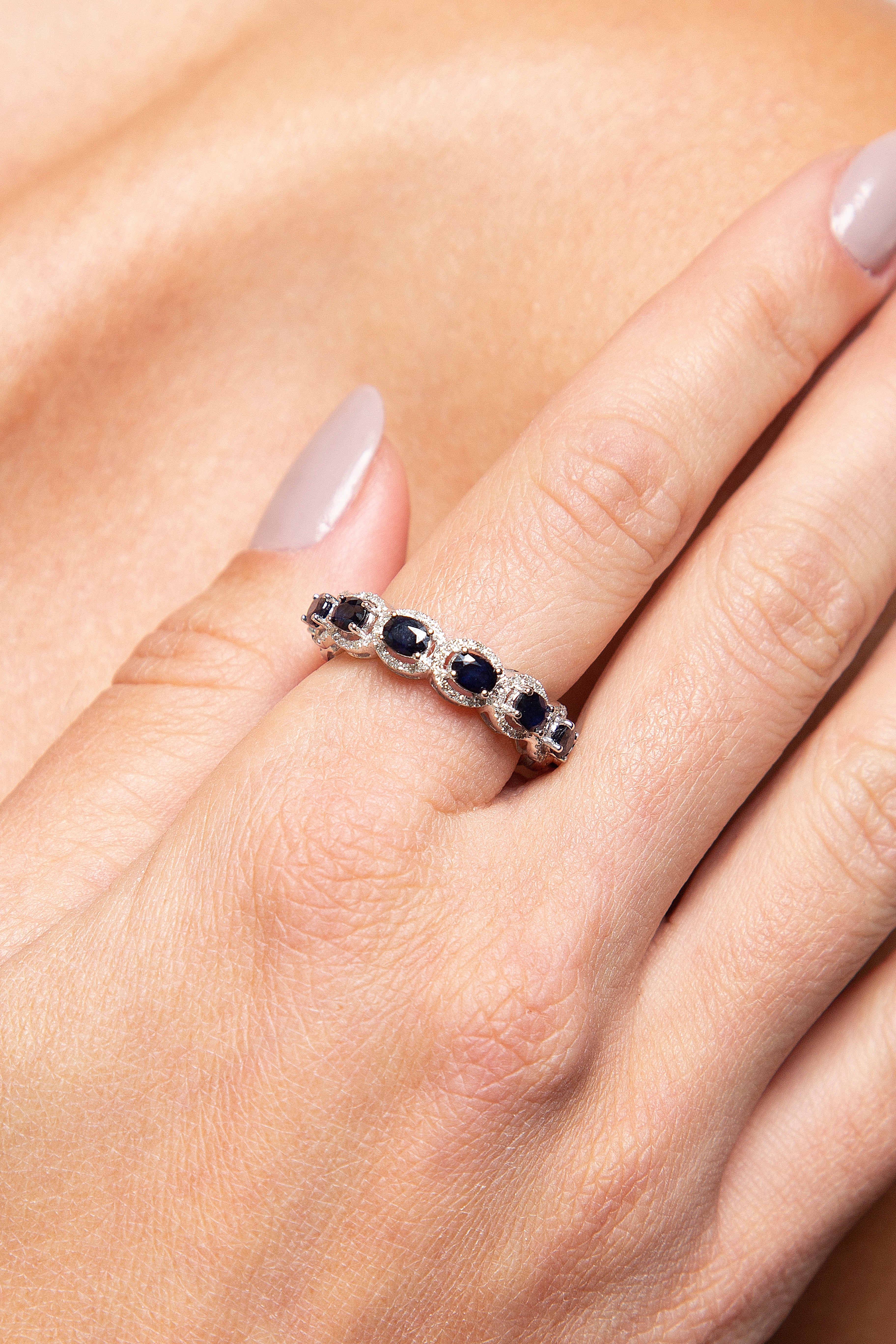 Anillo Churumbela Diamante Zafiro Oro Blanco 14K 2.38 ct.